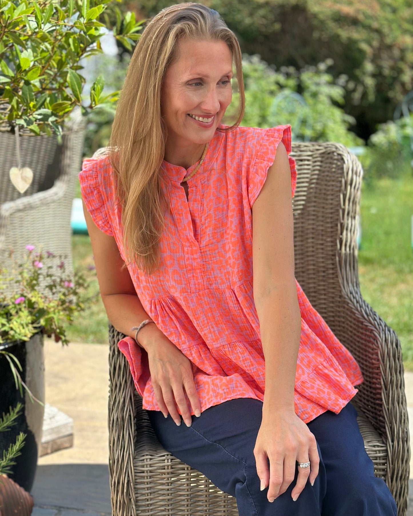 Clothing Tiered Small Leopard Print Top - Neon Orange/Pink