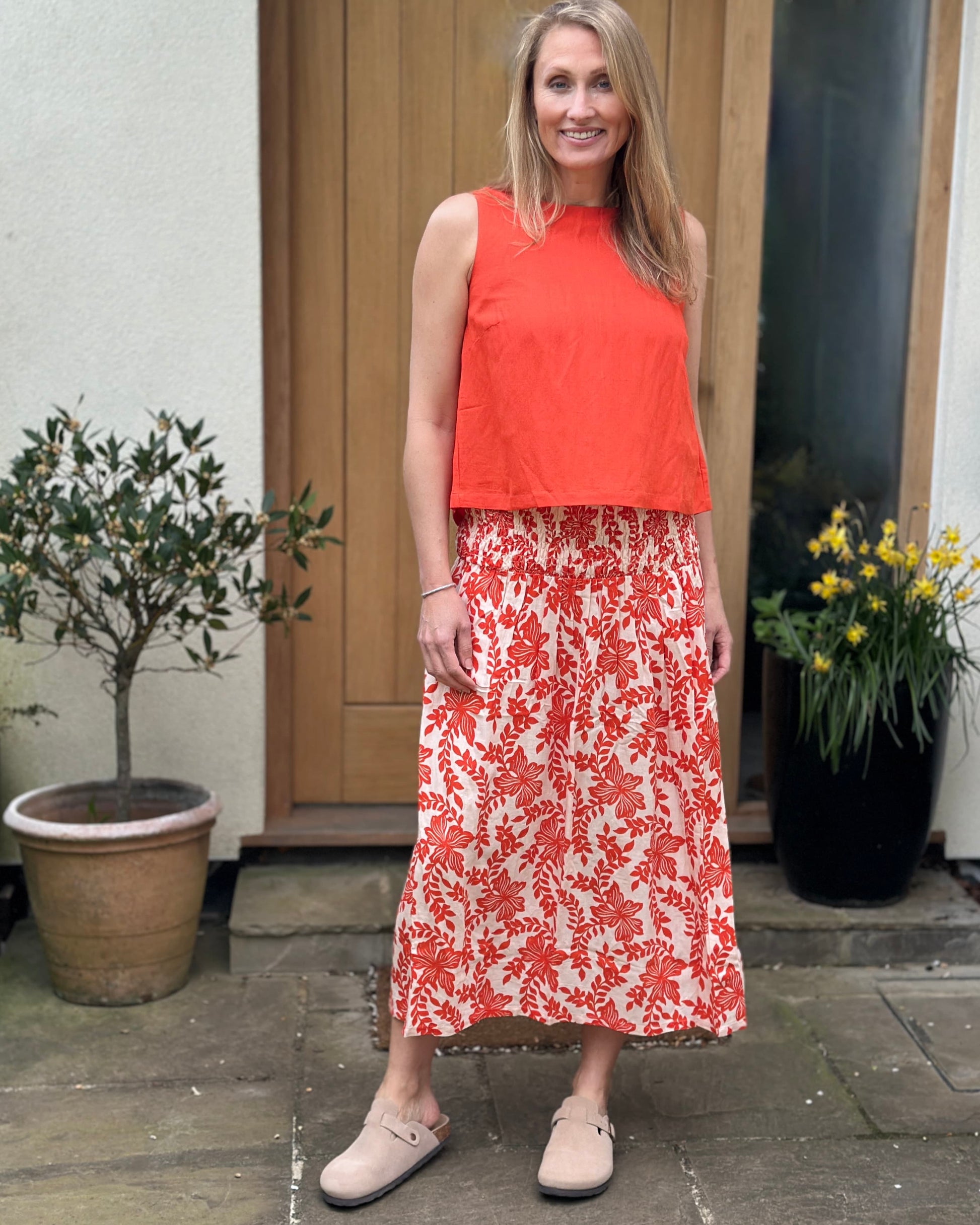 Clothing Tomato Floral Print Linen Mix Skirt