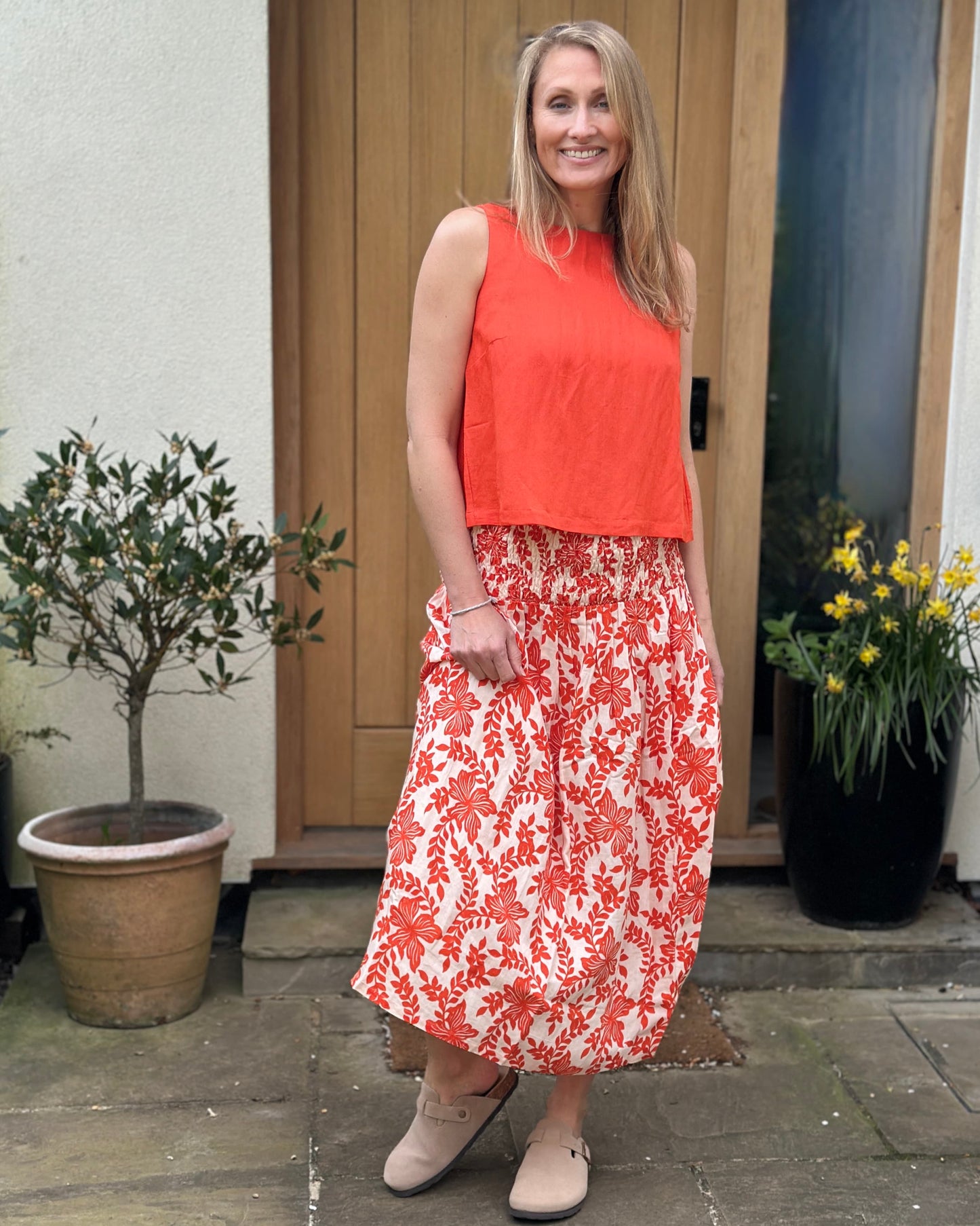 Clothing Tomato Floral Print Linen Mix Skirt