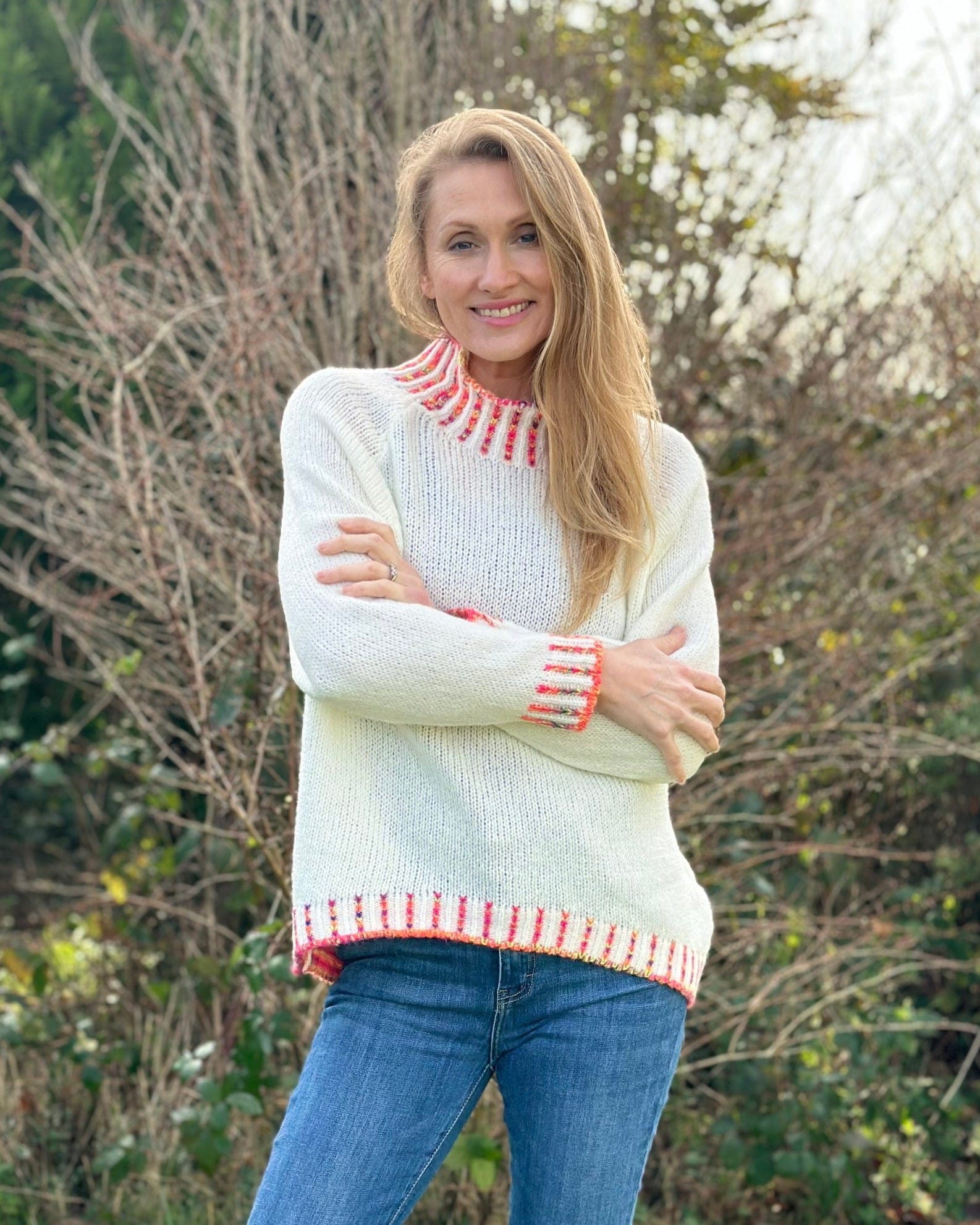 clothing Turtle Neck Jumper With Contrast Stitching - Cream