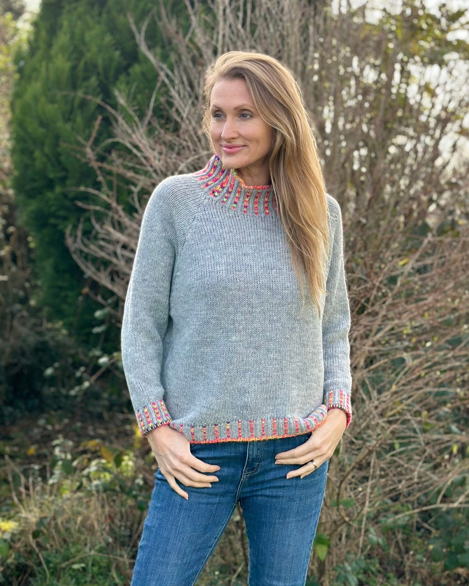 clothing Turtle Neck Jumper With Contrast Stitching - Grey