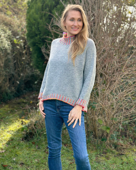 clothing Turtle Neck Jumper With Contrast Stitching - Grey