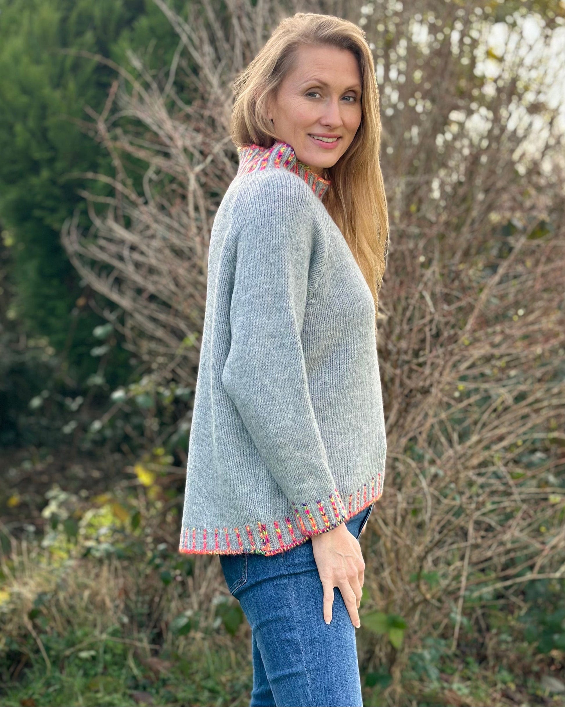 clothing Turtle Neck Jumper With Contrast Stitching - Grey