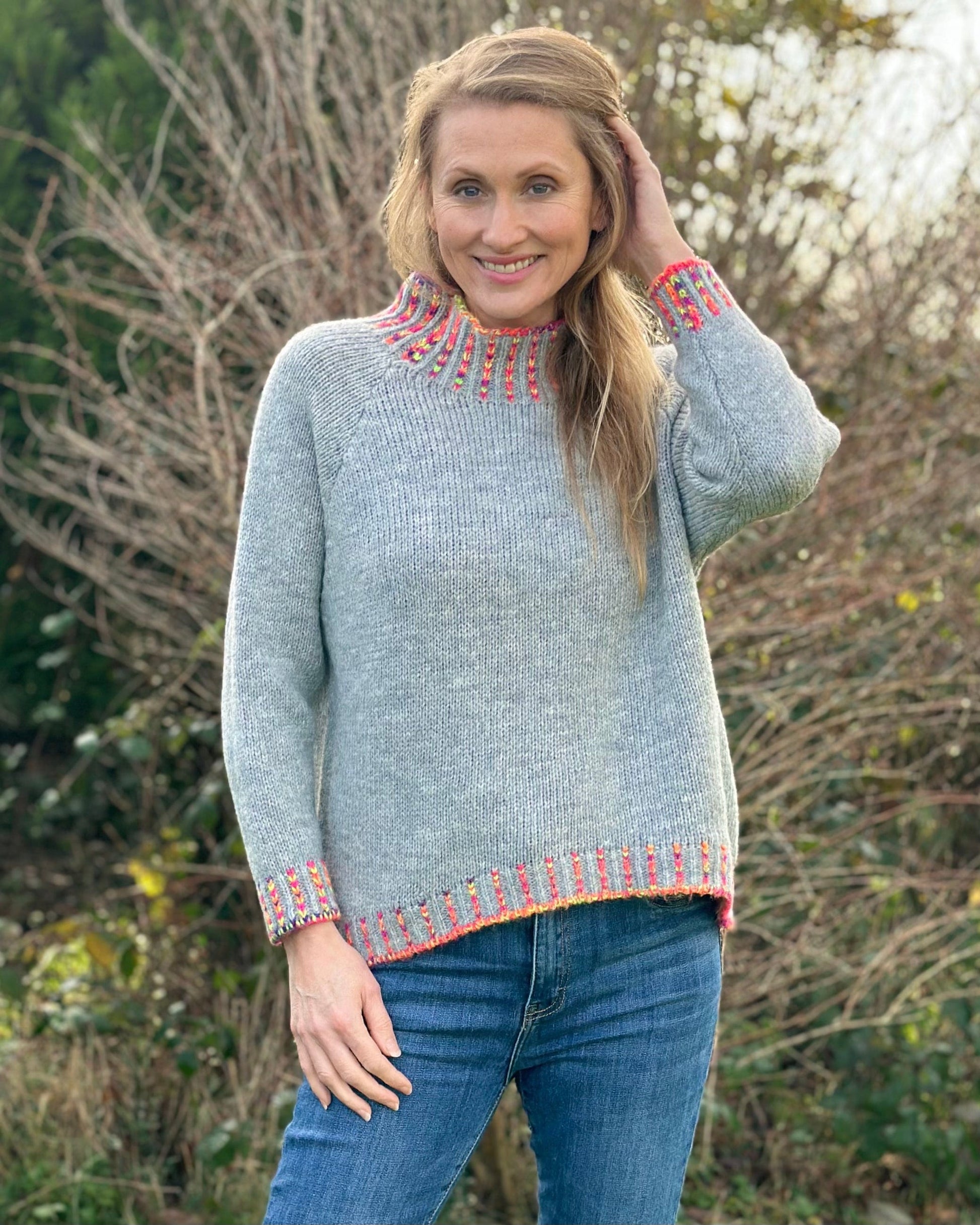 clothing Turtle Neck Jumper With Contrast Stitching - Grey