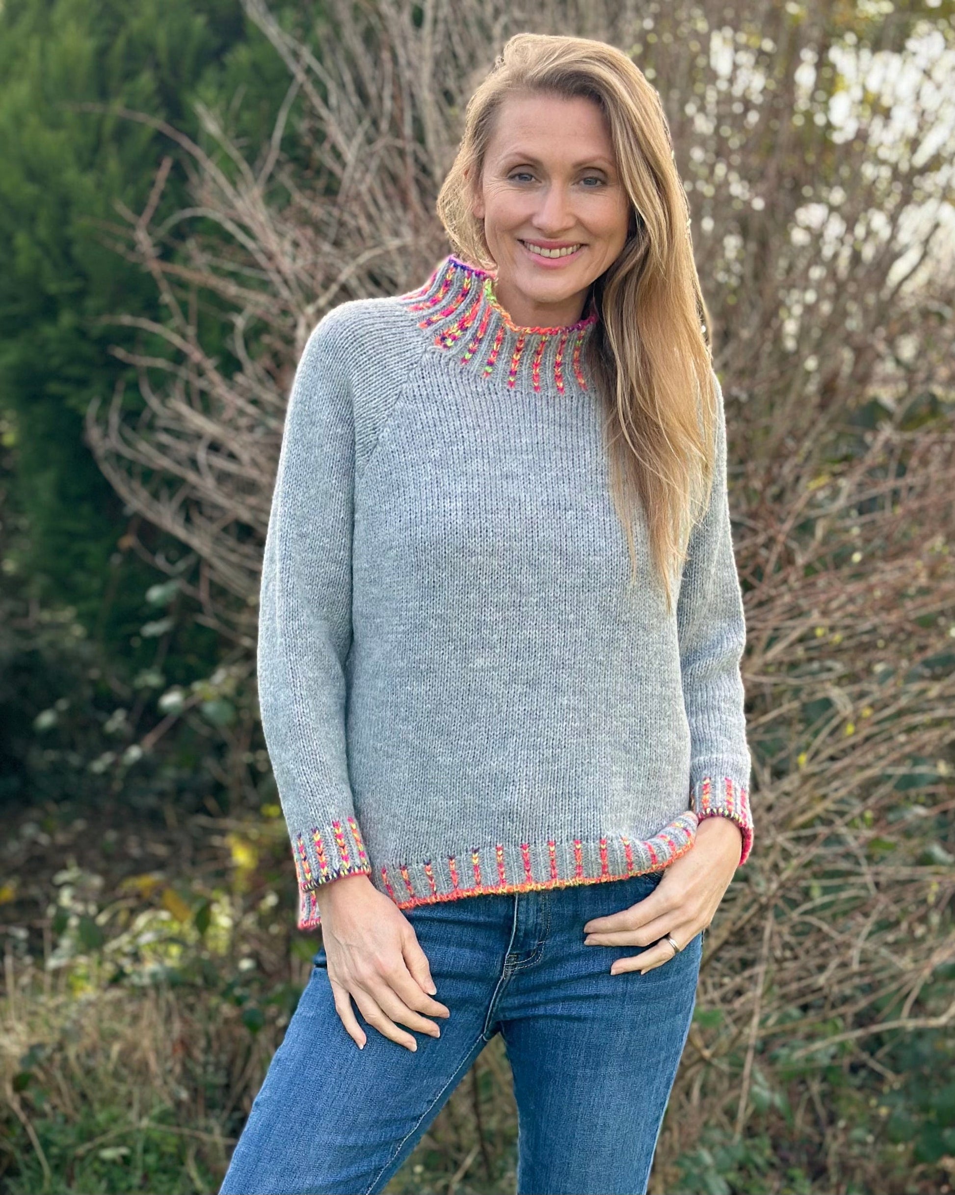 clothing Turtle Neck Jumper With Contrast Stitching - Grey