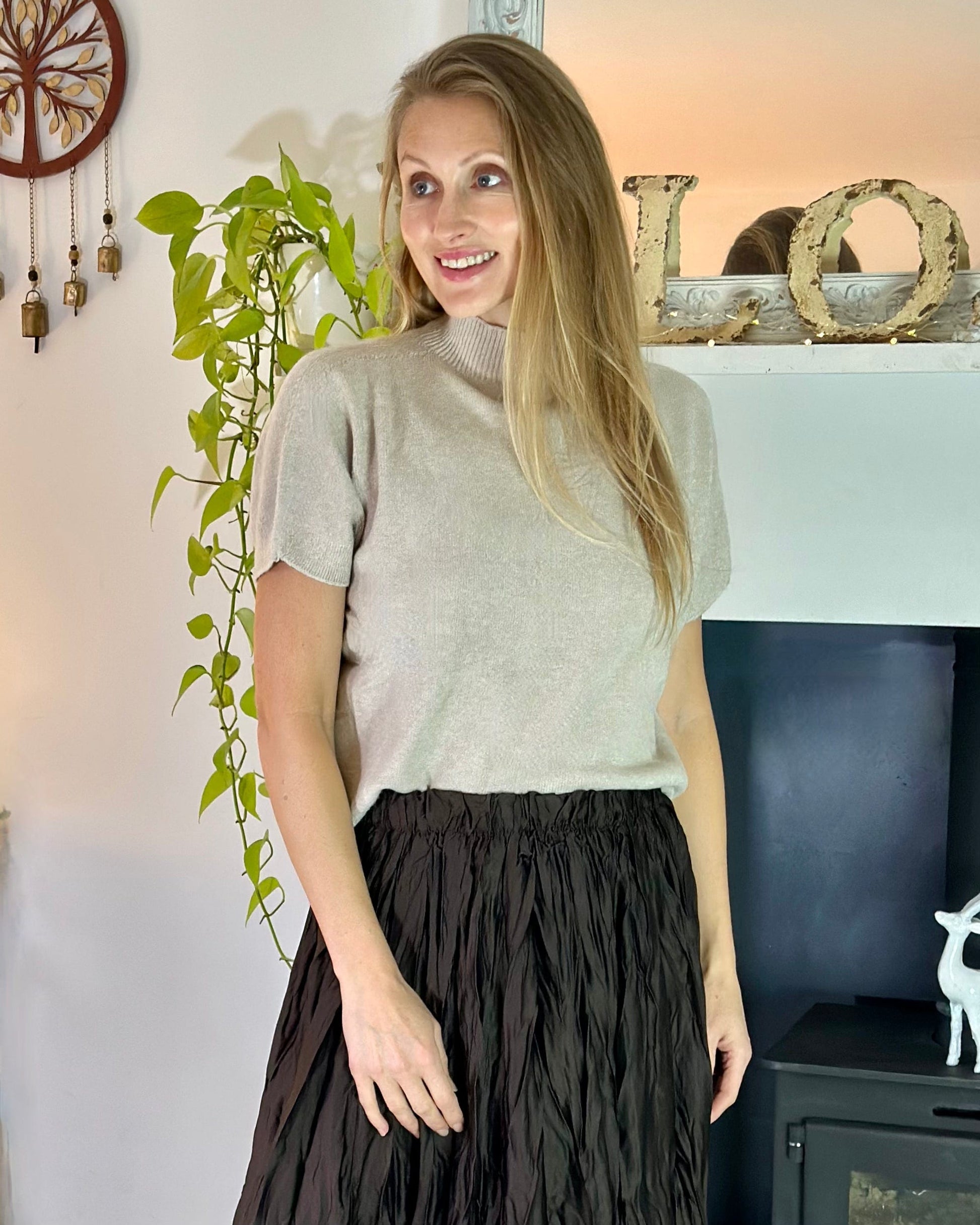 clothing Turtle Neck Short Sleeve Jumper - Sand