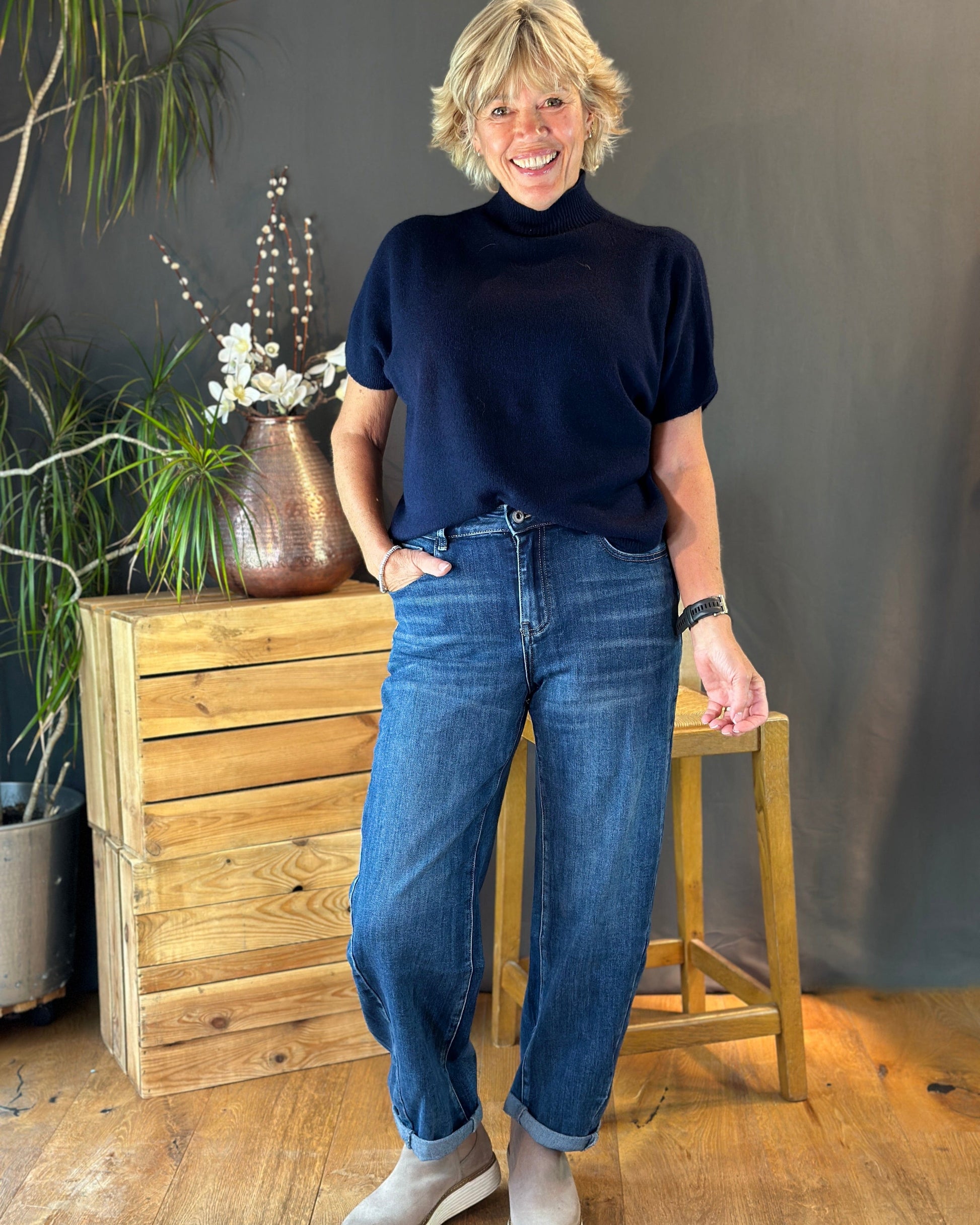 clothing Turtleneck Short Sleeve Jumper - Navy