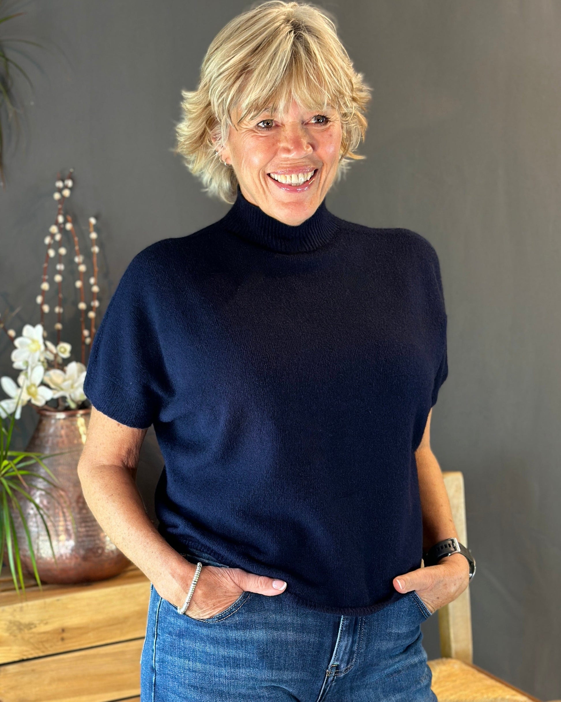 clothing Turtleneck Short Sleeve Jumper - Navy