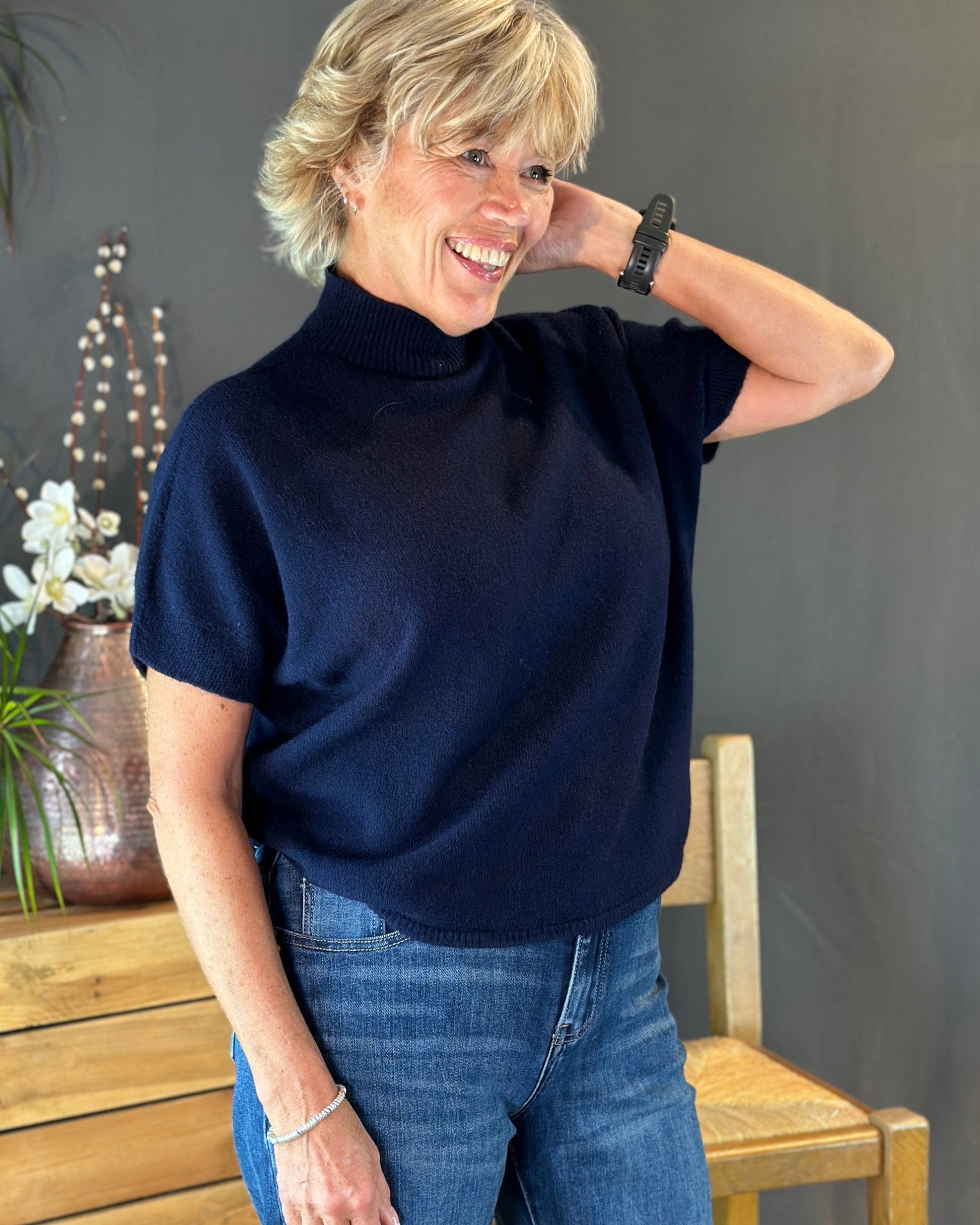 clothing Turtleneck Short Sleeve Jumper - Navy