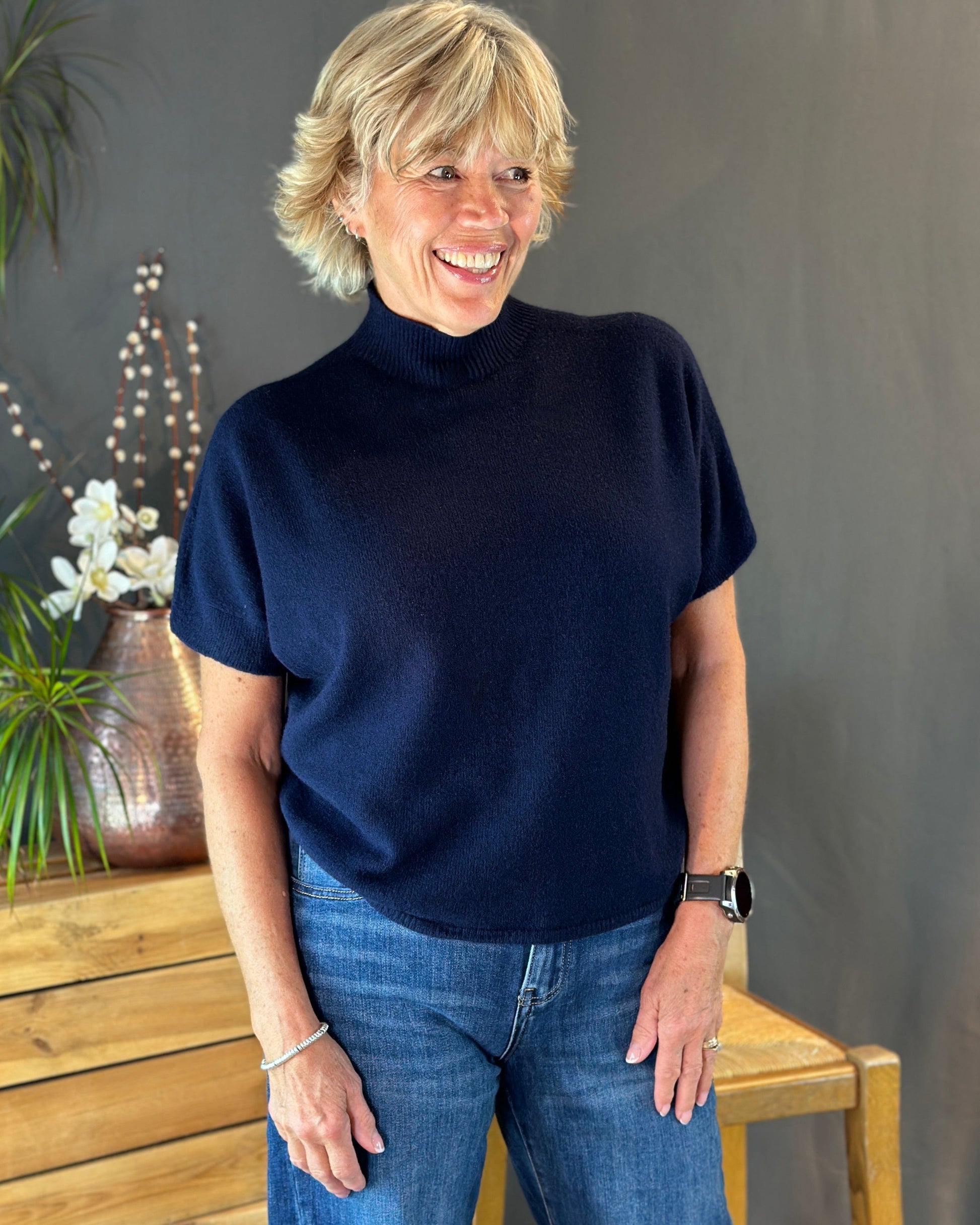 clothing Turtleneck Short Sleeve Jumper - Navy