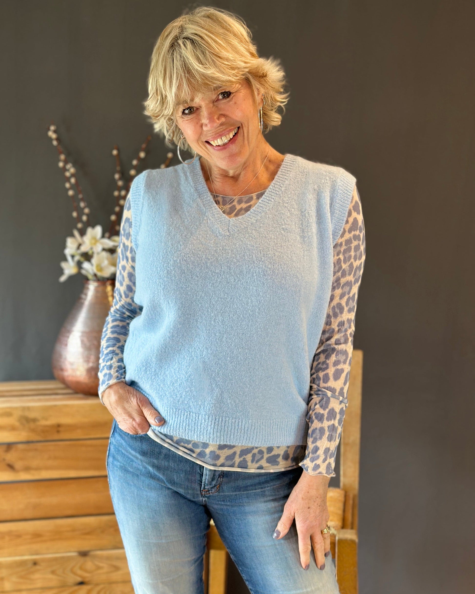 clothing V Neck Alpaca Mix Tank Top - Pale Blue