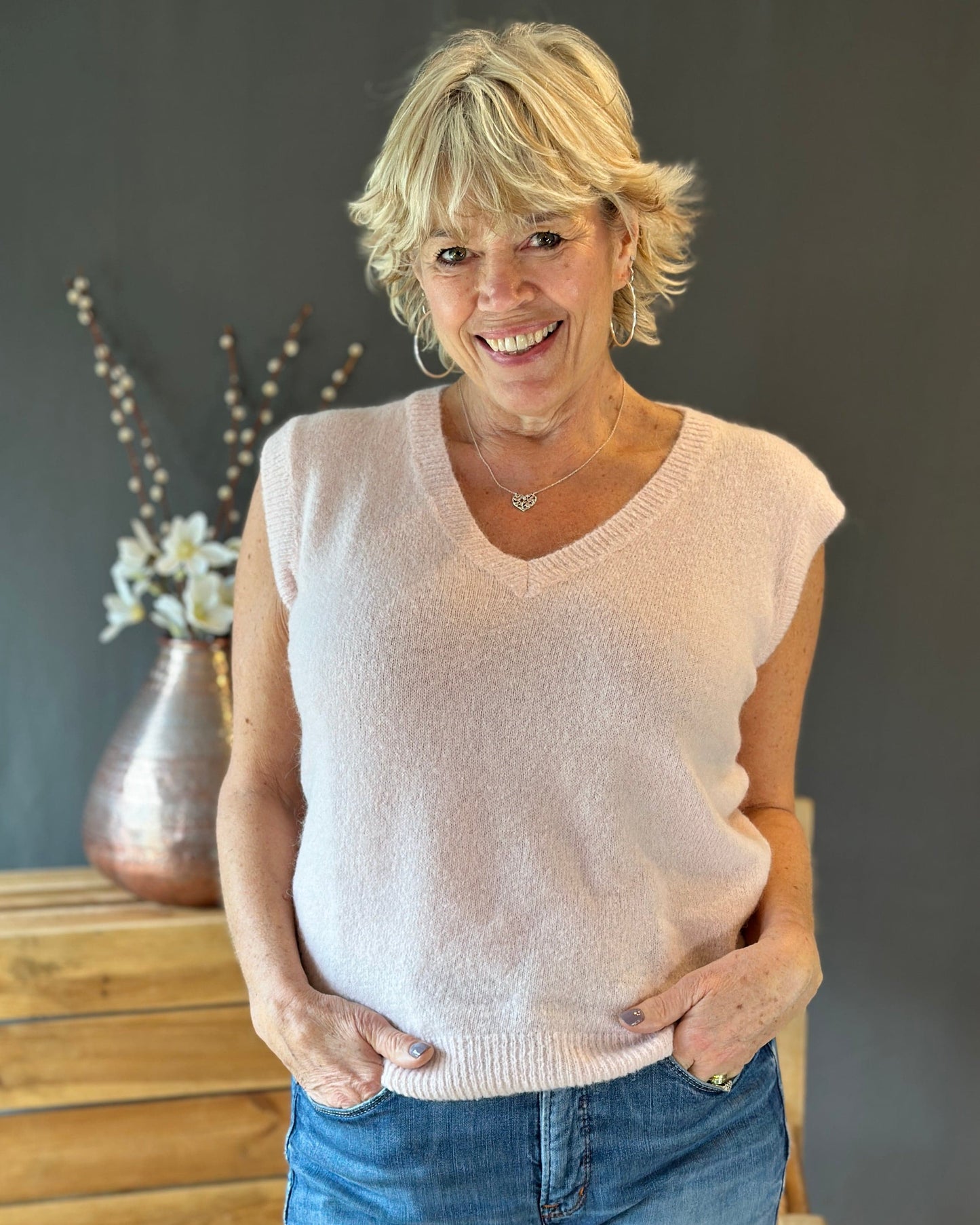 clothing V Neck Alpaca Mix Tank Top - Pale Pink