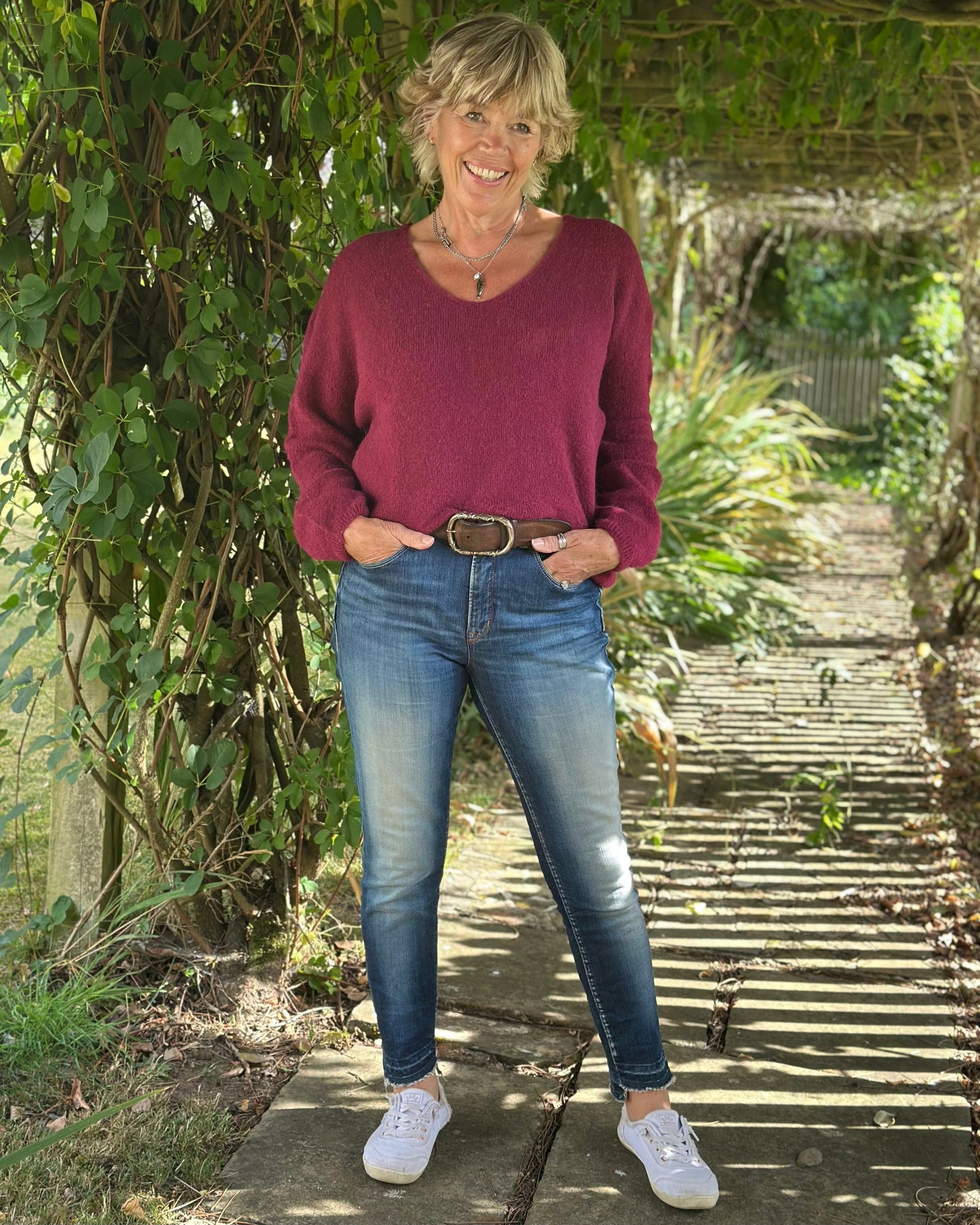 clothing V-Neck Long Sleeve Alpaca Jumper - Burgundy