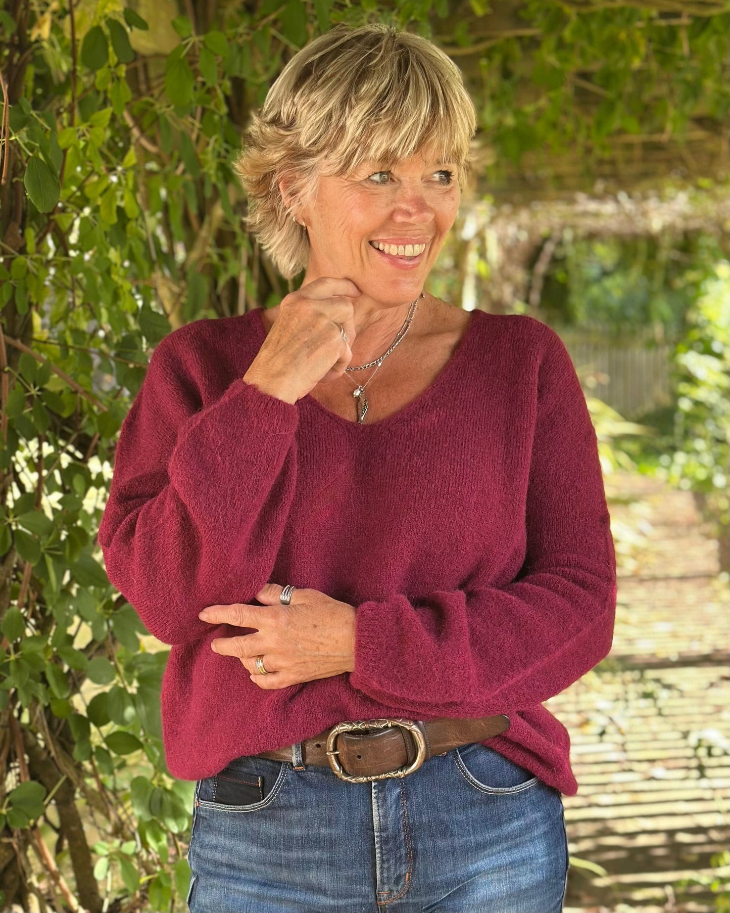 clothing V-Neck Long Sleeve Alpaca Jumper - Burgundy