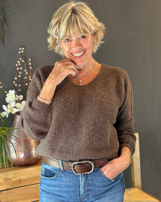 clothing V-Neck Long Sleeve Jumper - Chocolate