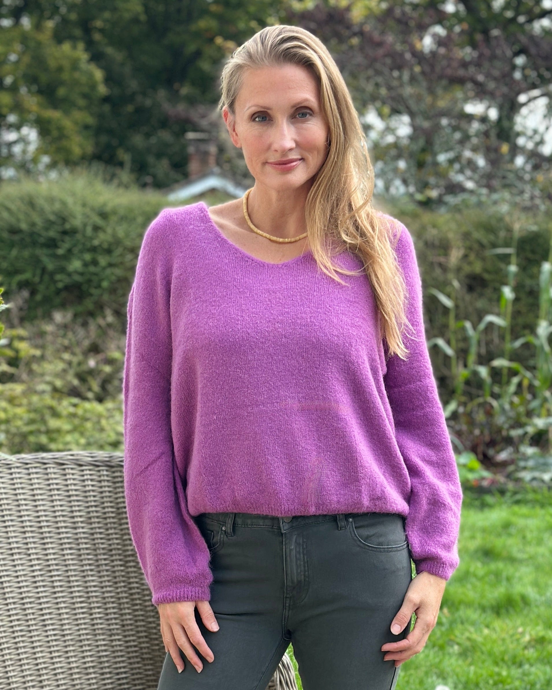 clothing V-Neck Long Sleeve Jumper - Grape