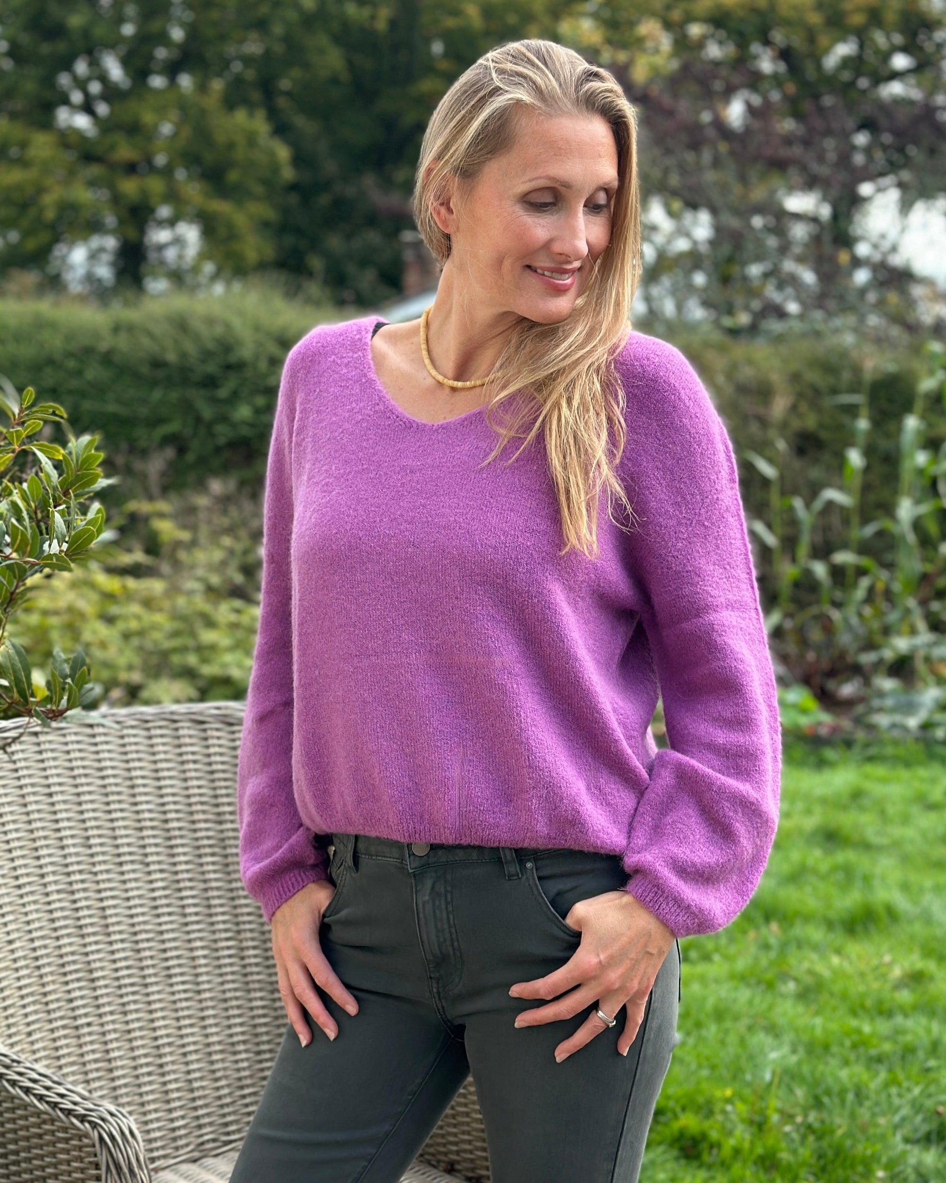 clothing V-Neck Long Sleeve Jumper - Grape