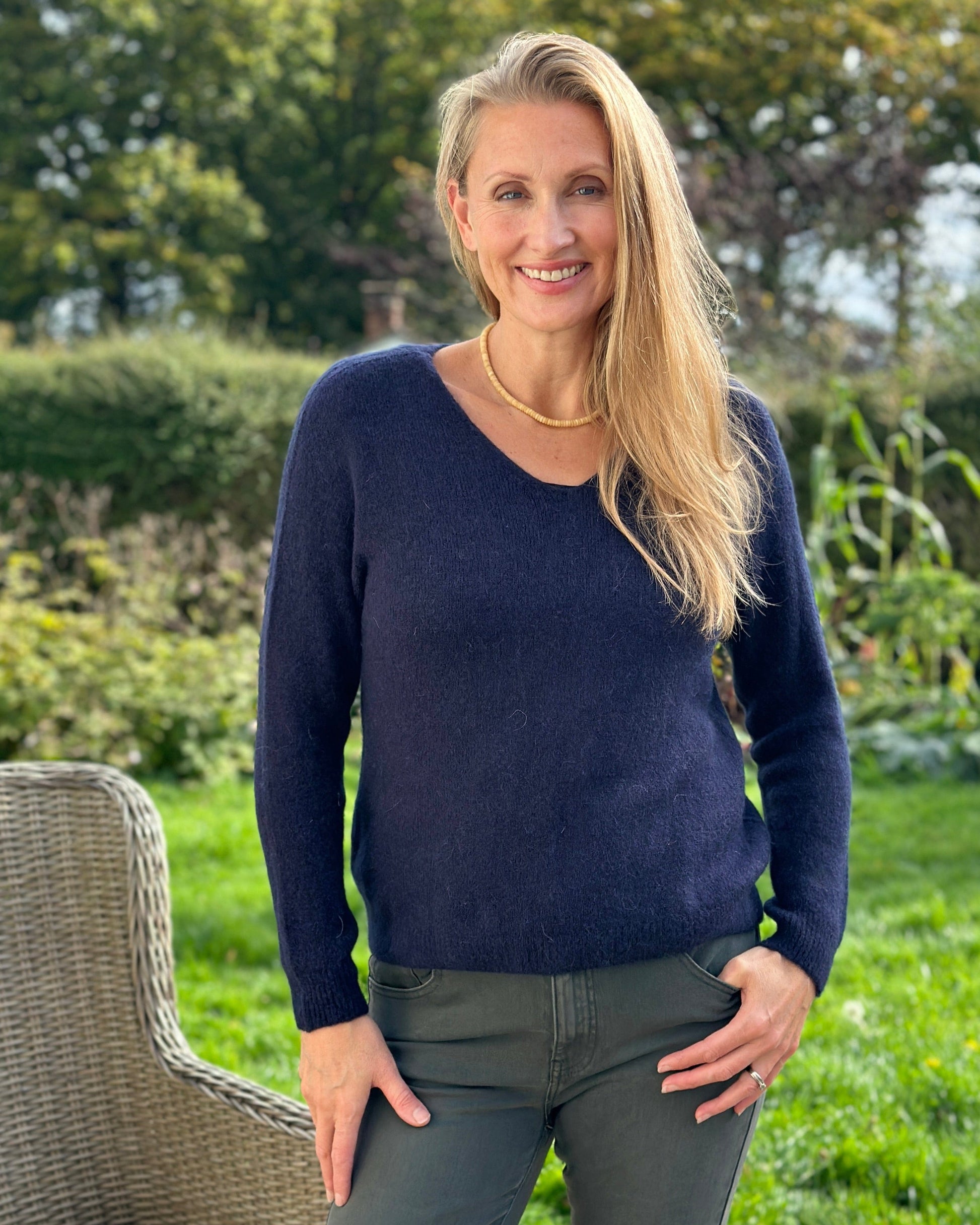 clothing V-Neck Long Sleeve Jumper - Navy