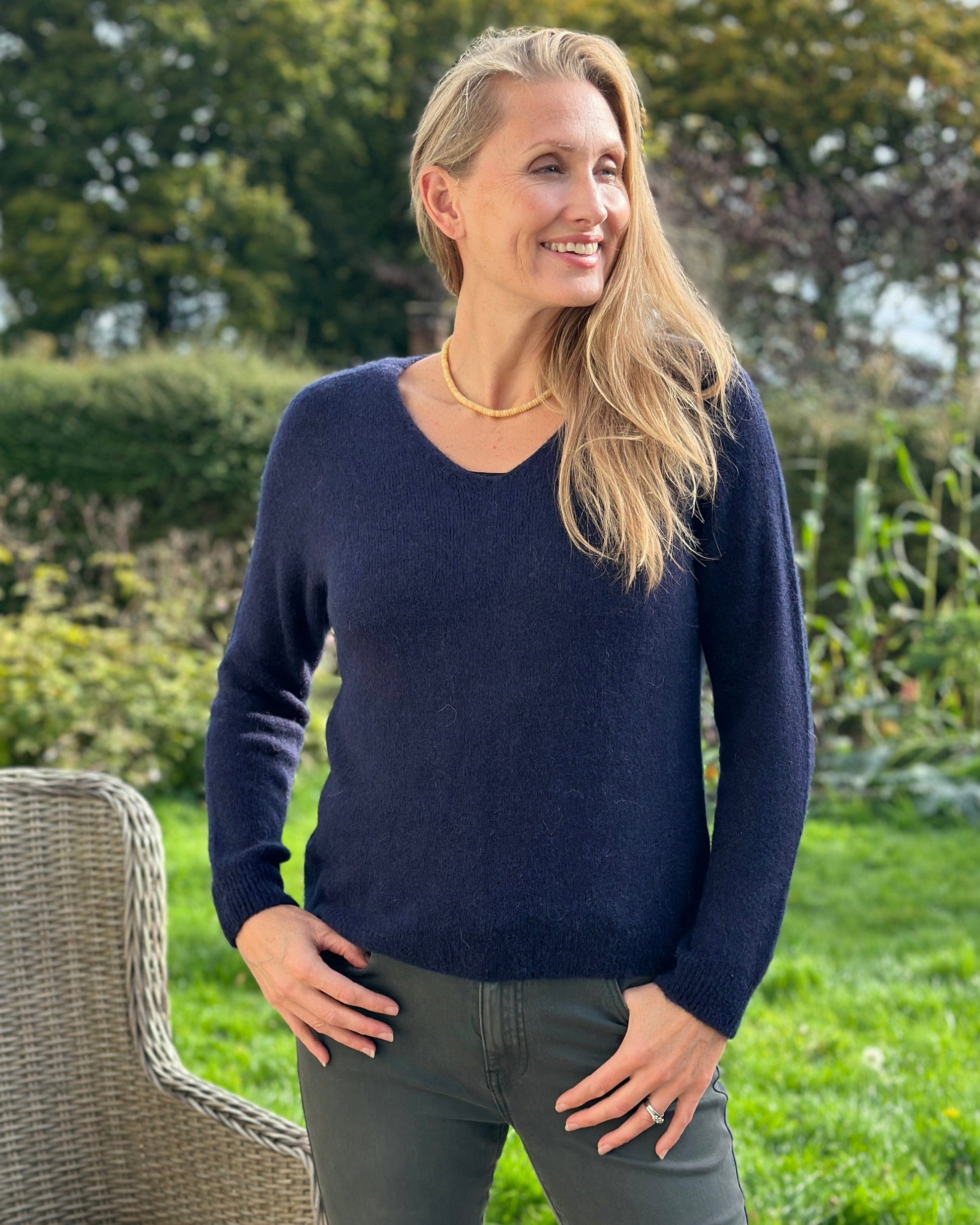 clothing V-Neck Long Sleeve Jumper - Navy