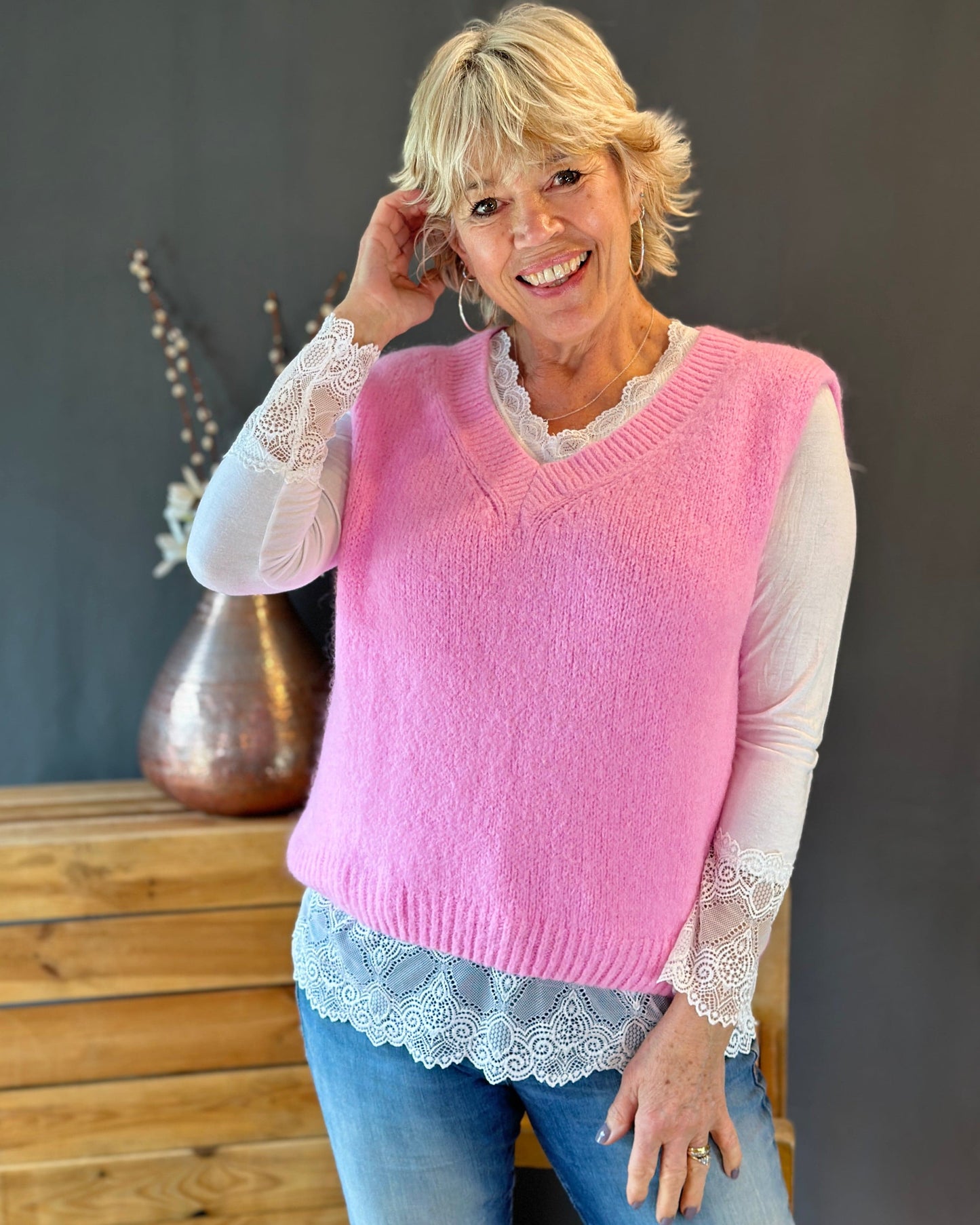 clothing V Neck Mohair Tank Top - Bubblegum Pink