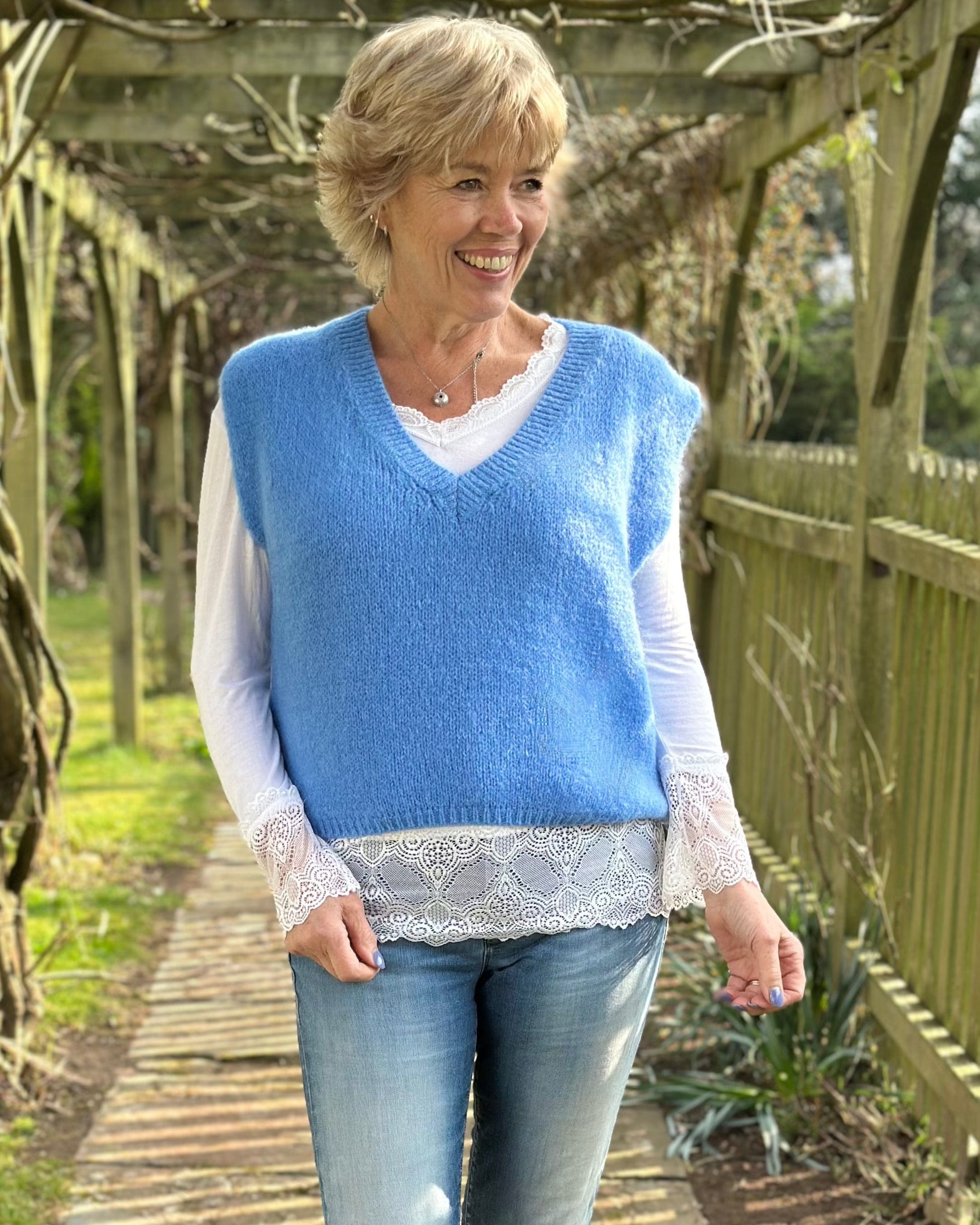 clothing V Neck Mohair Tank Top - Cornflower Blue