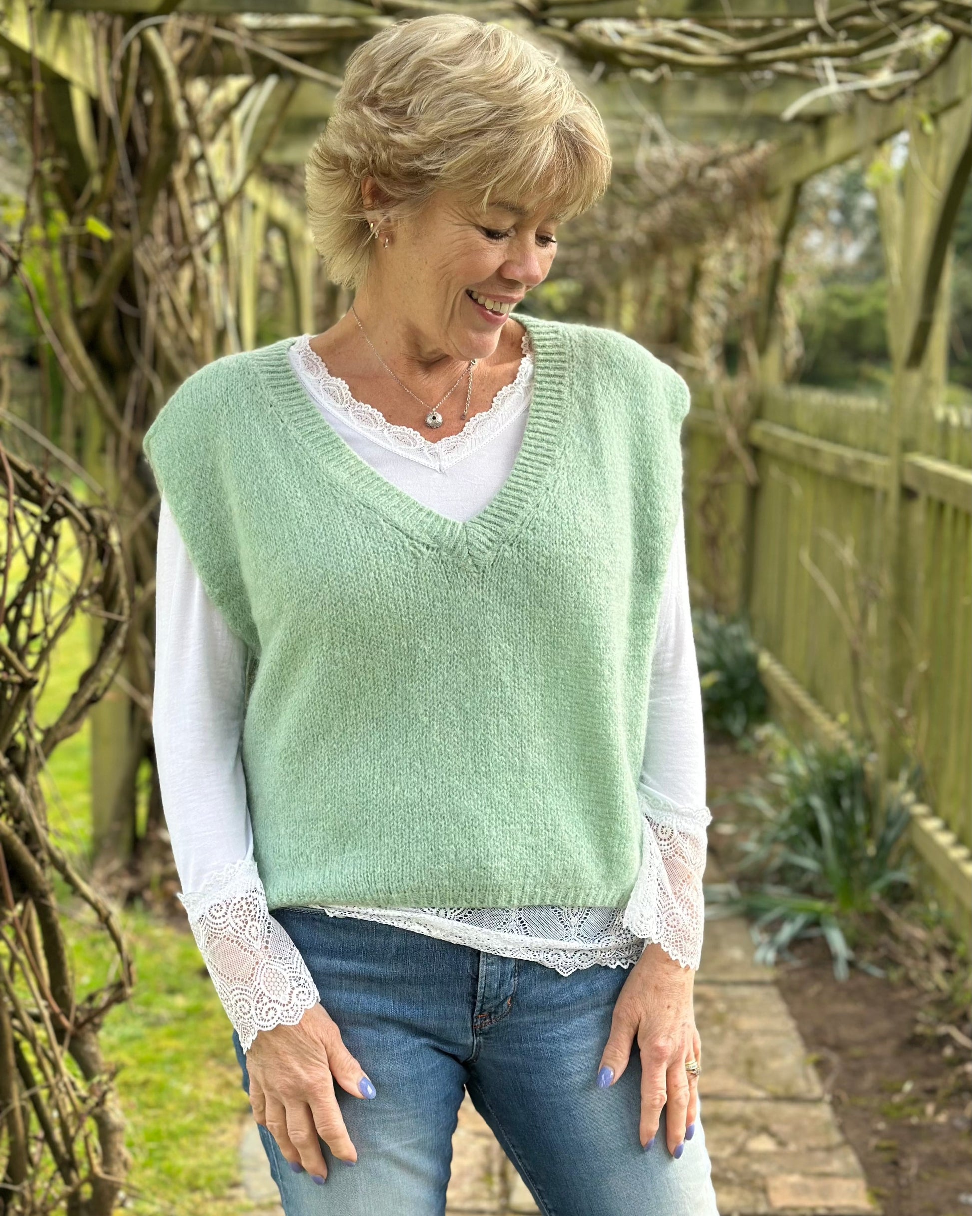 clothing V Neck Mohair Tank Top - Mint