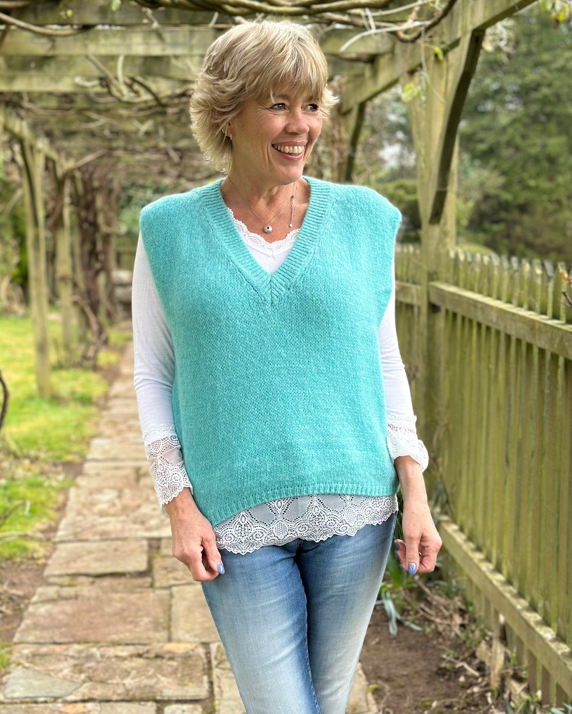 clothing V Neck Mohair Tank Top - Sea Green