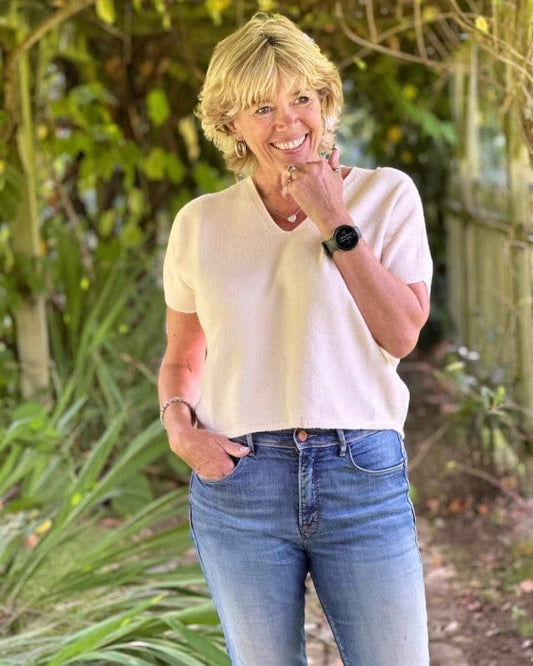 clothing V-Neck Short Sleeve Jumper - Beige