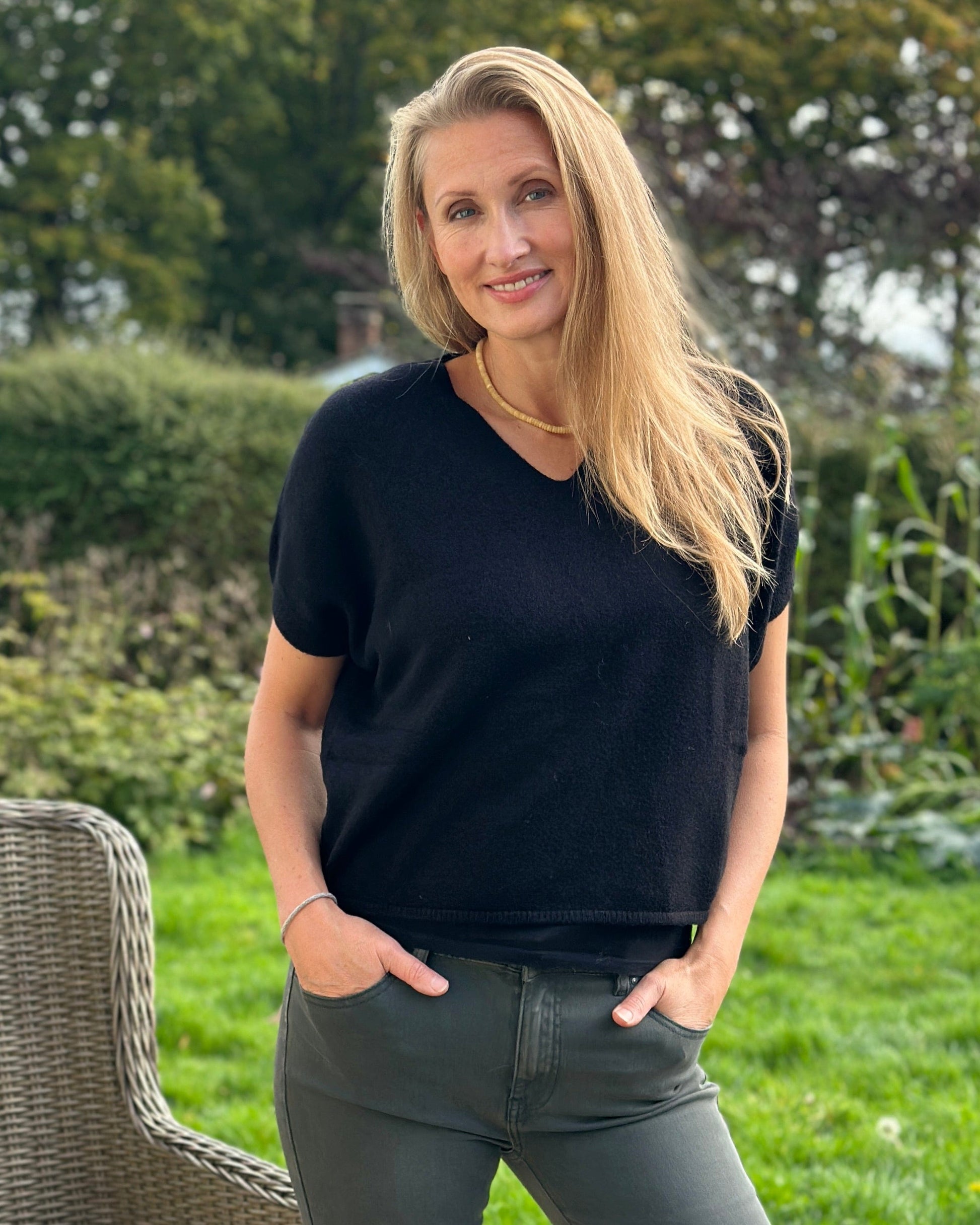 clothing V-Neck Short Sleeve Jumper - Black