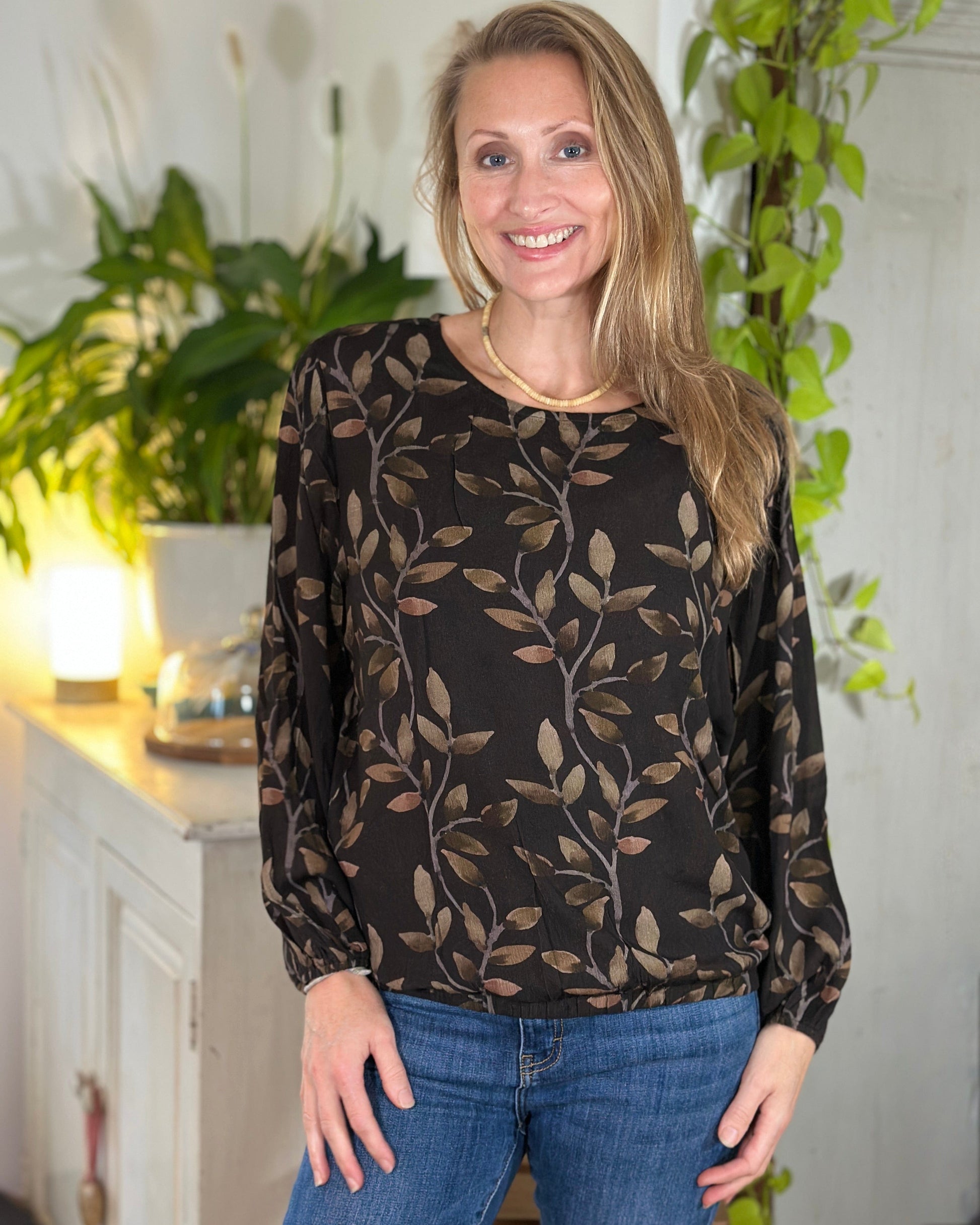 Clothing Vine Leaves Print Blouse - Brown