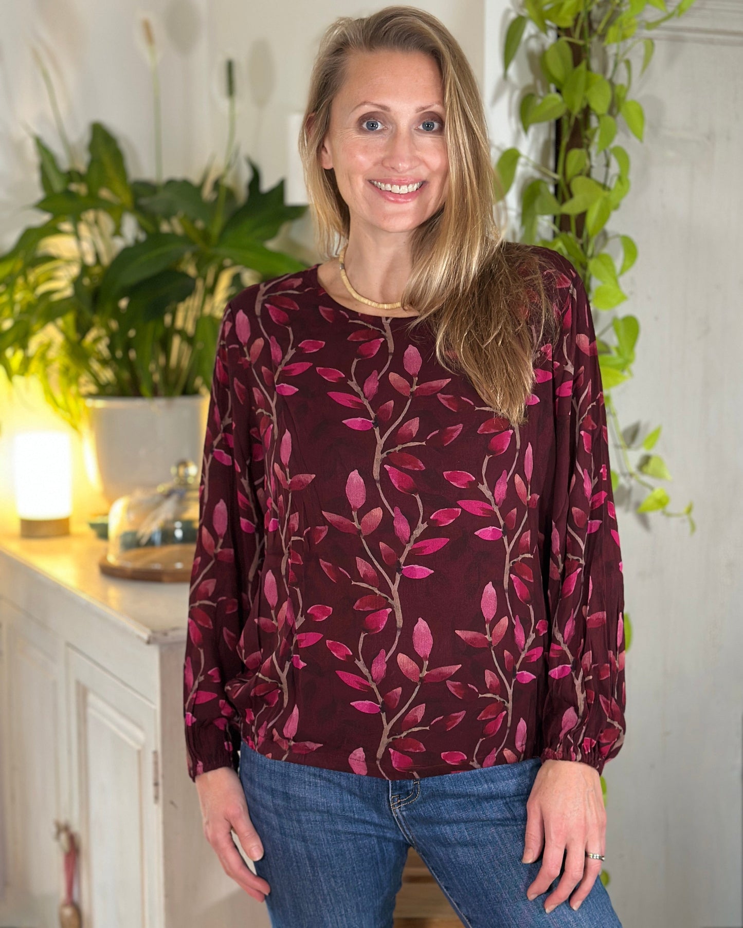 Clothing Vine Leaves Print Blouse - Burgundy