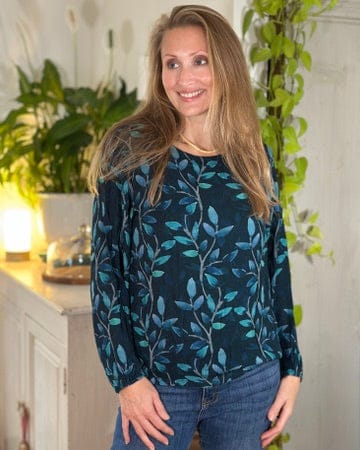 Clothing Vine Leaves Print Blouse - Teal