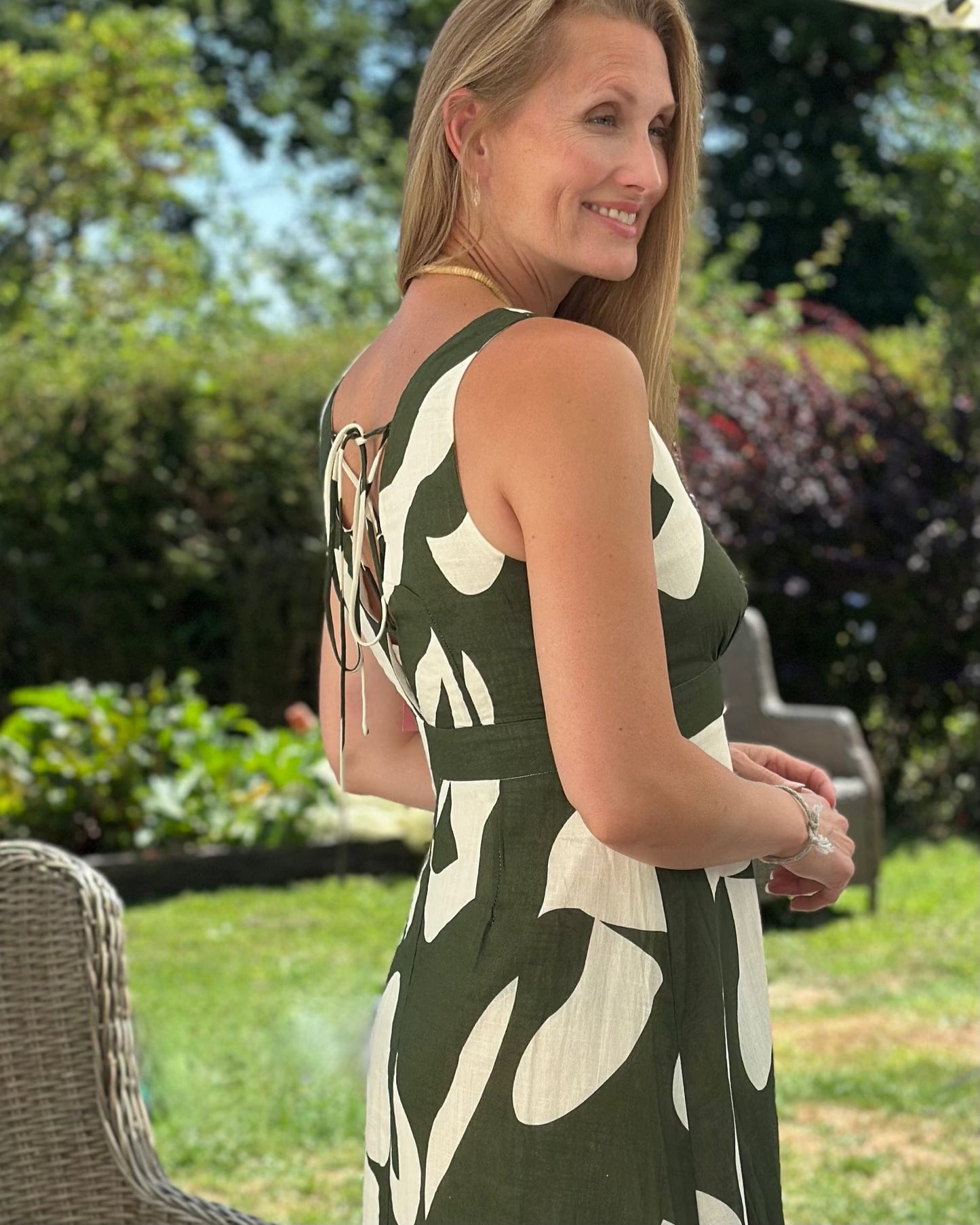 Clothing Yumi Abstract Print Pure Cotton Dress - Green