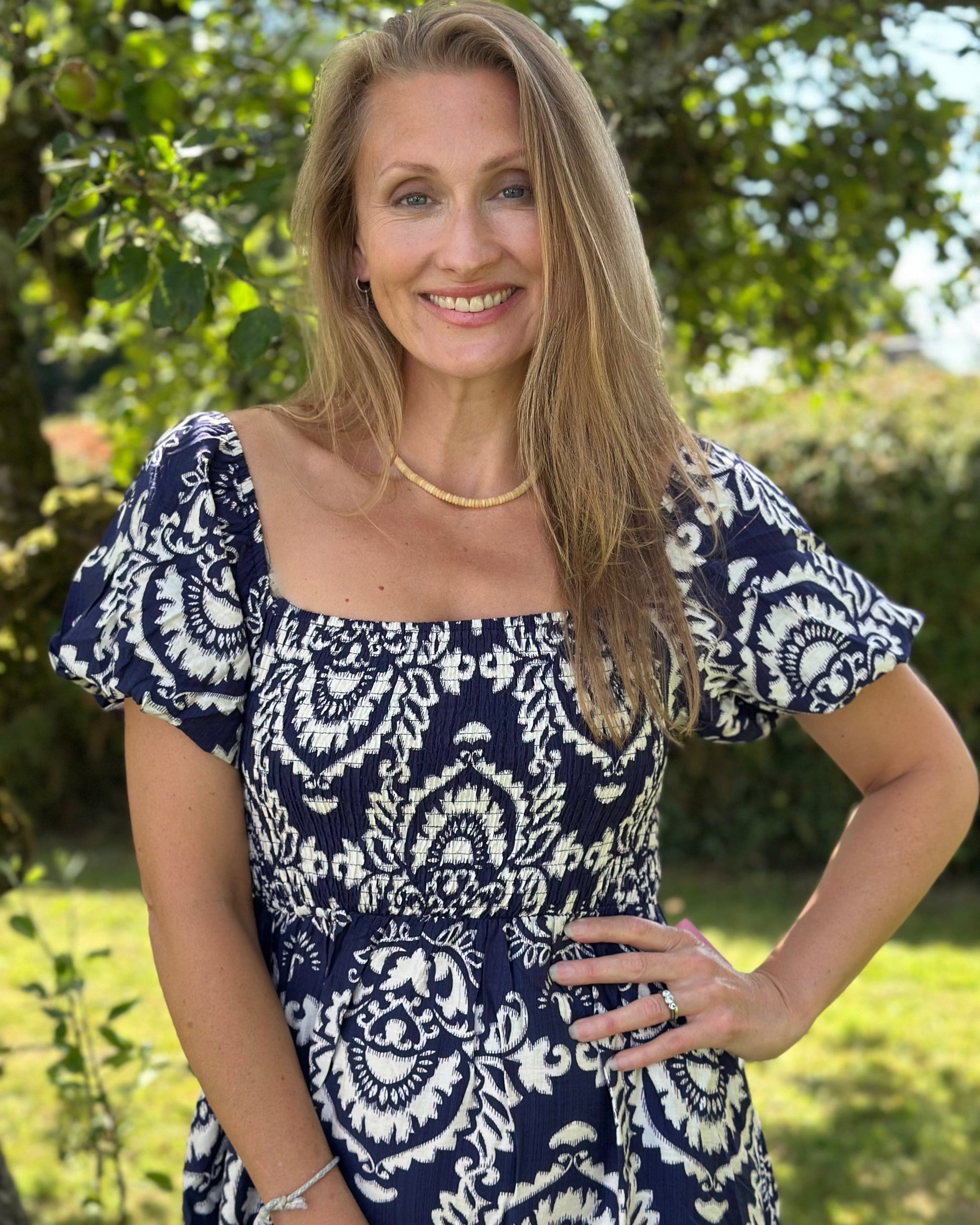 Clothing Yumi Aztec Print Ruched Dress - Navy