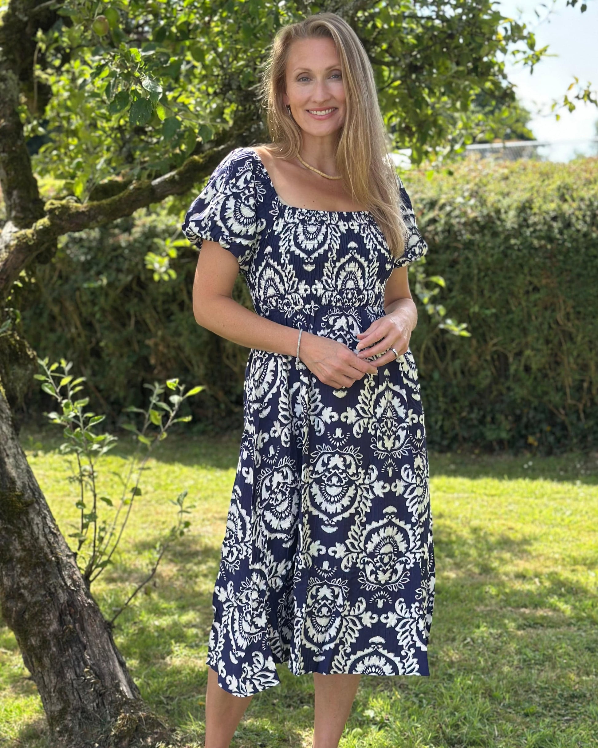 Clothing Yumi Aztec Print Ruched Dress - Navy