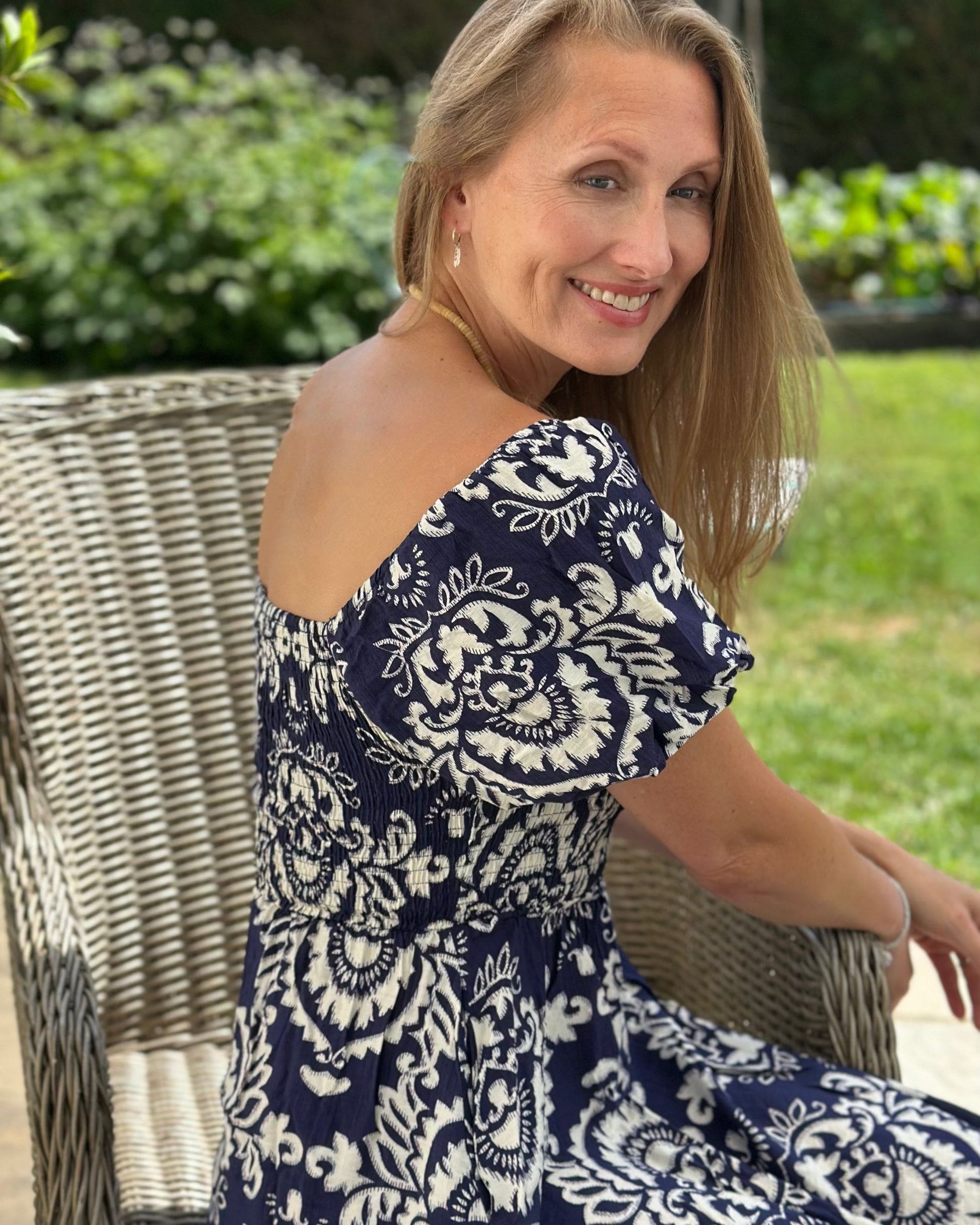 Clothing Yumi Aztec Print Ruched Dress - Navy