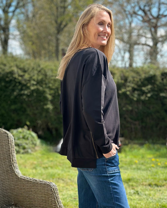 clothing Zip Detail Summer Sweatshirt - Black