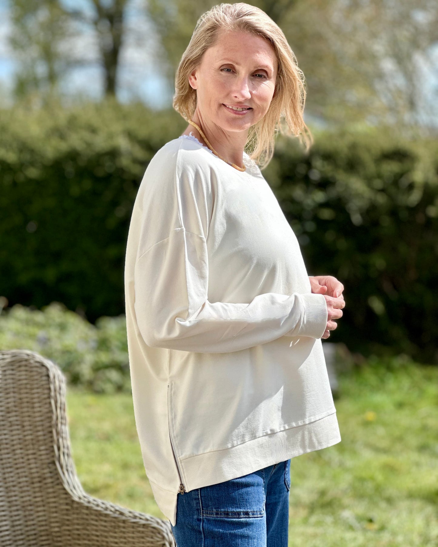 clothing Zip Detail Summer Sweatshirt - Cream