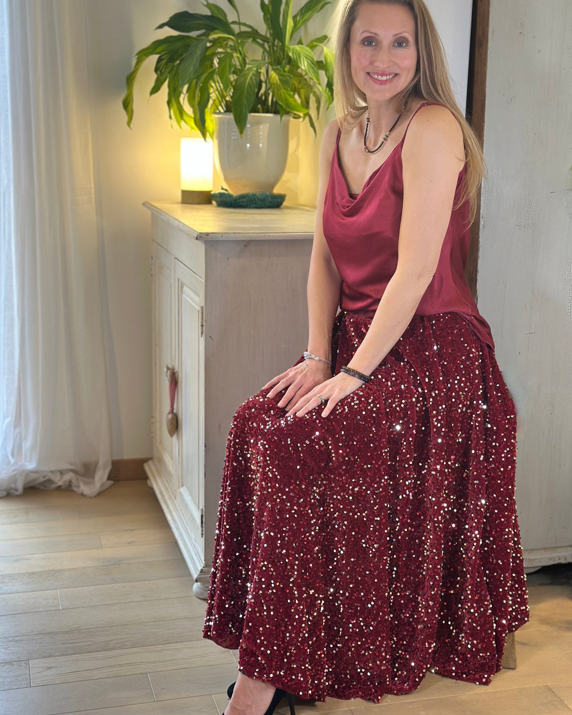 dresses Sequin & Velvet Skirt - Wine