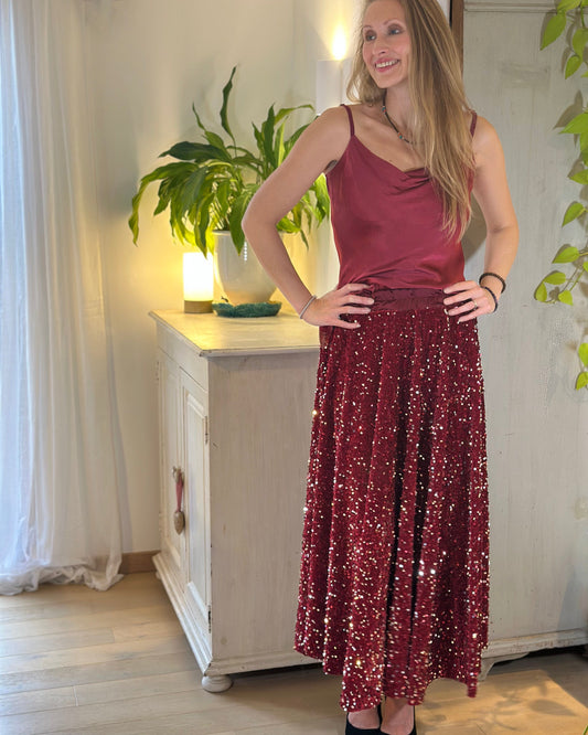 dresses Sequin & Velvet Skirt - Wine