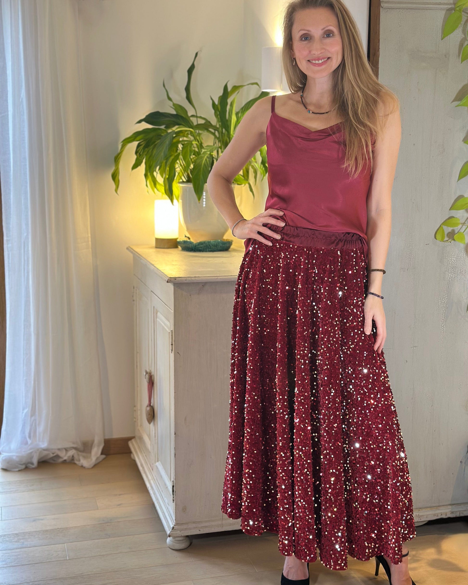 dresses Sequin & Velvet Skirt - Wine