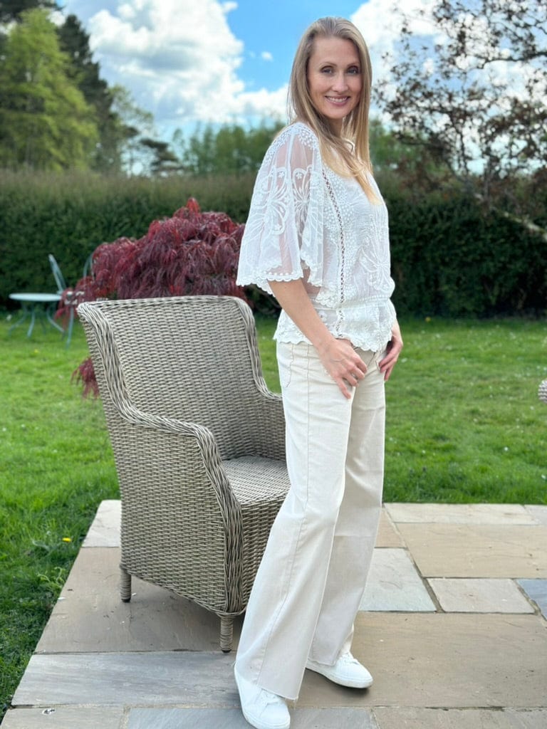 Floral Lace Butterfly Sleeve Top - White