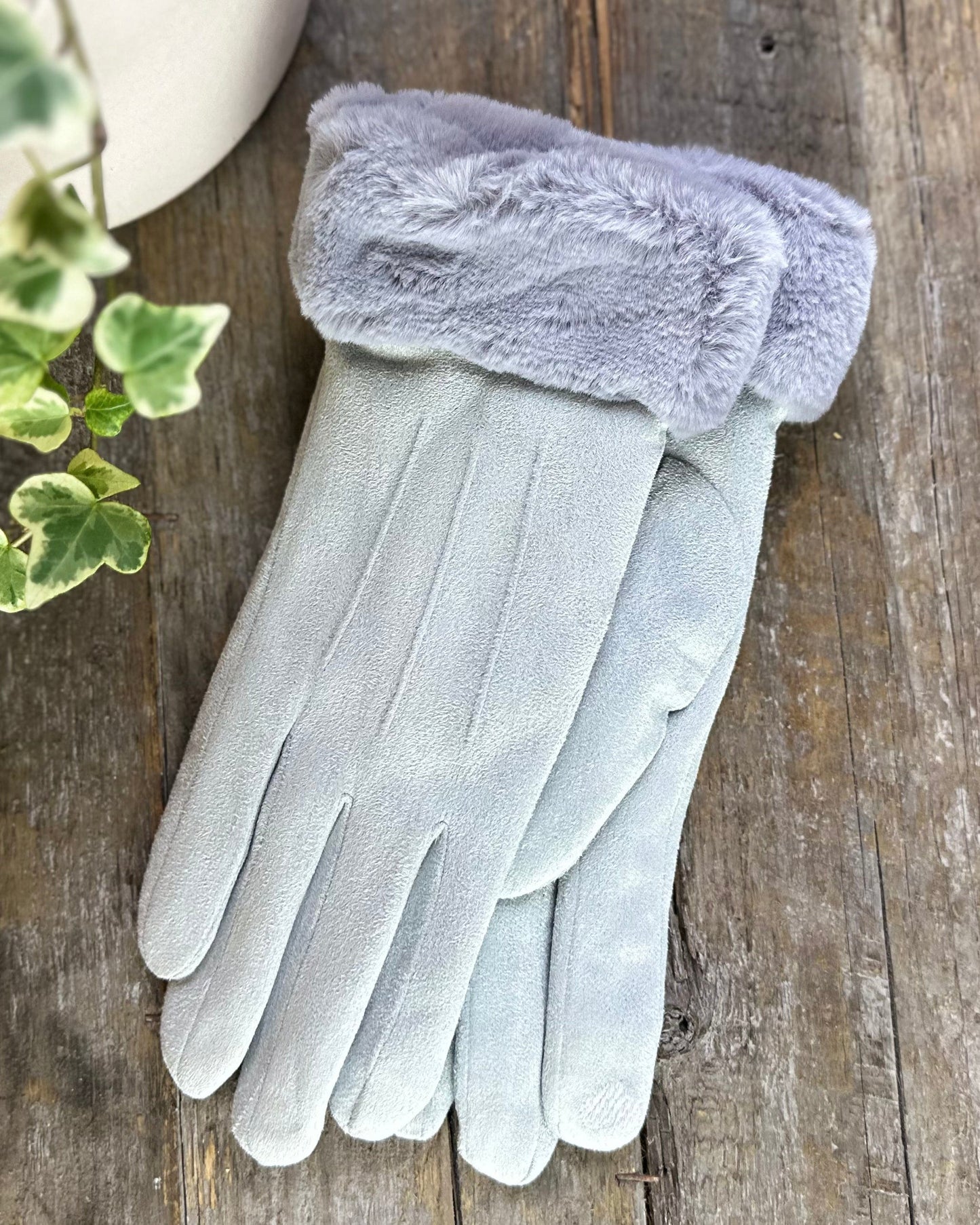 Gloves Faux Suede Gloves - Silver Grey