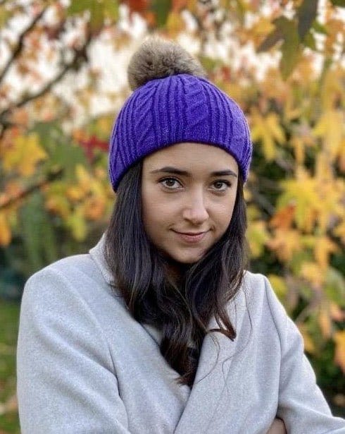 Hats Cable Knit Pom Pom Hat -Purple
