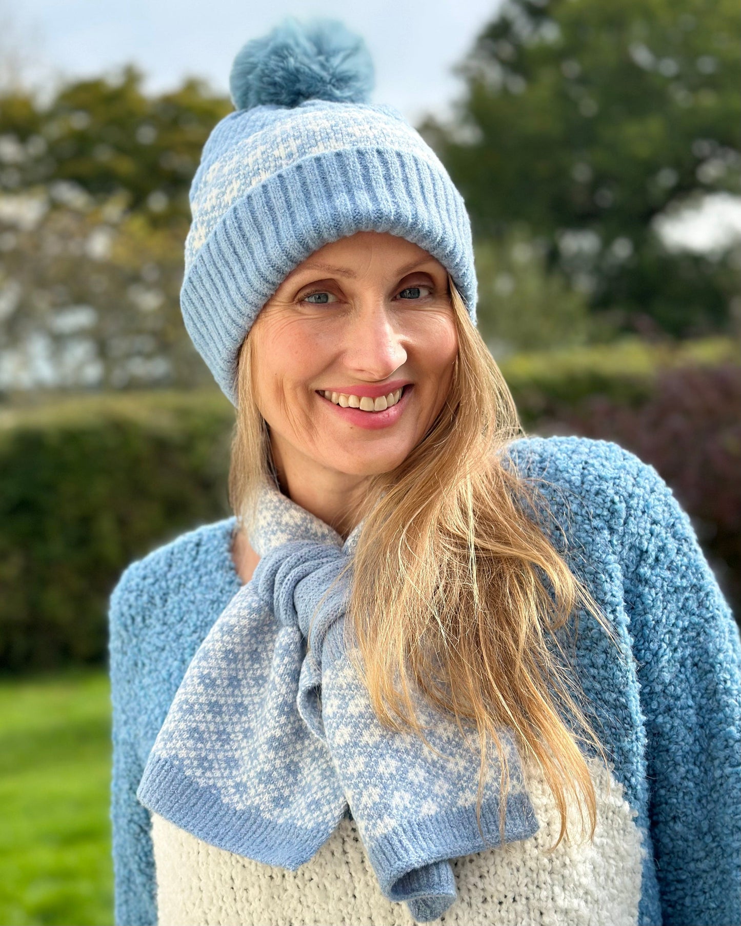 Hats Scandi Pattern Pull Through Scarf - Pale Blue