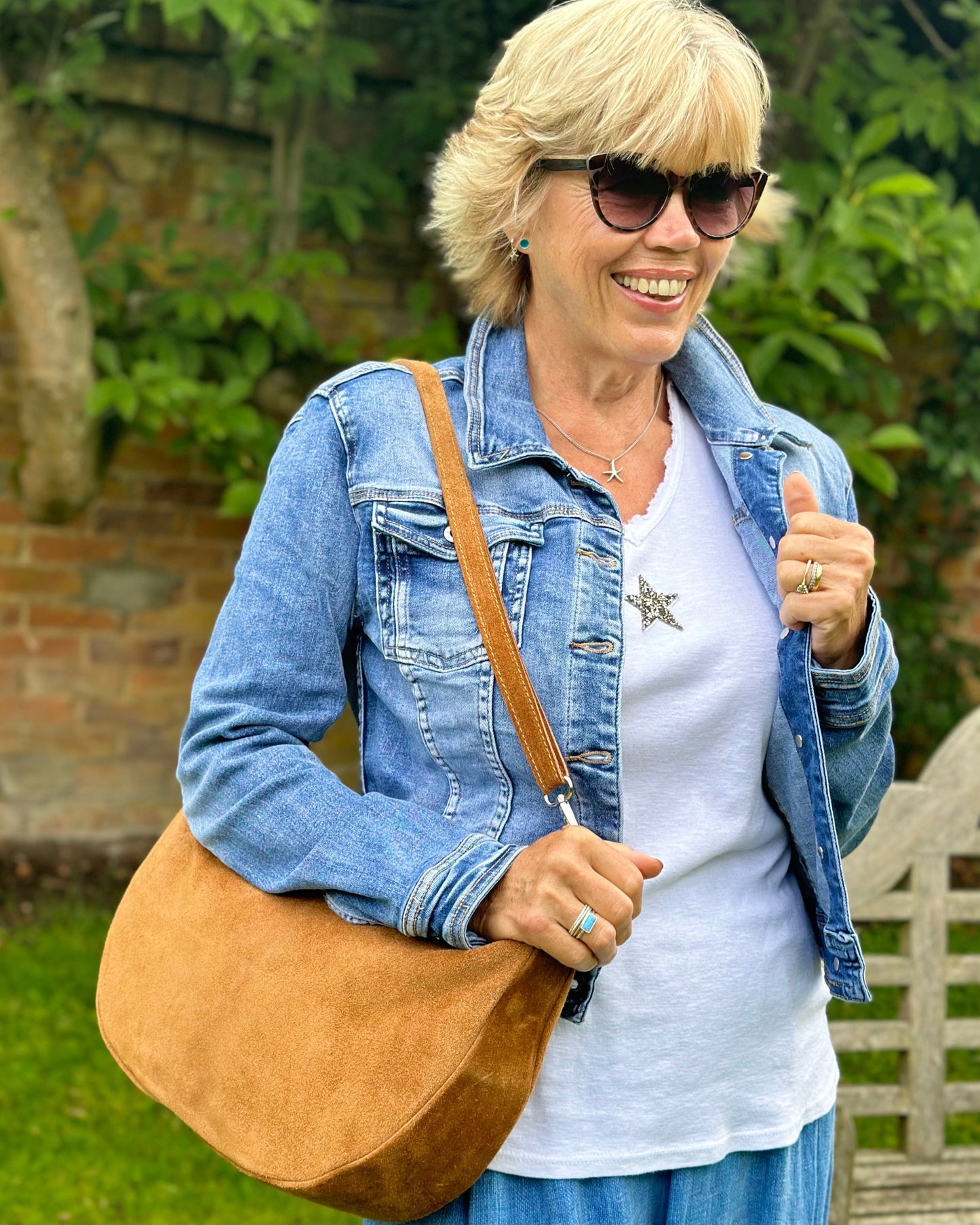 leather bag Suede 'Half Moon' Sling Bag - Tan