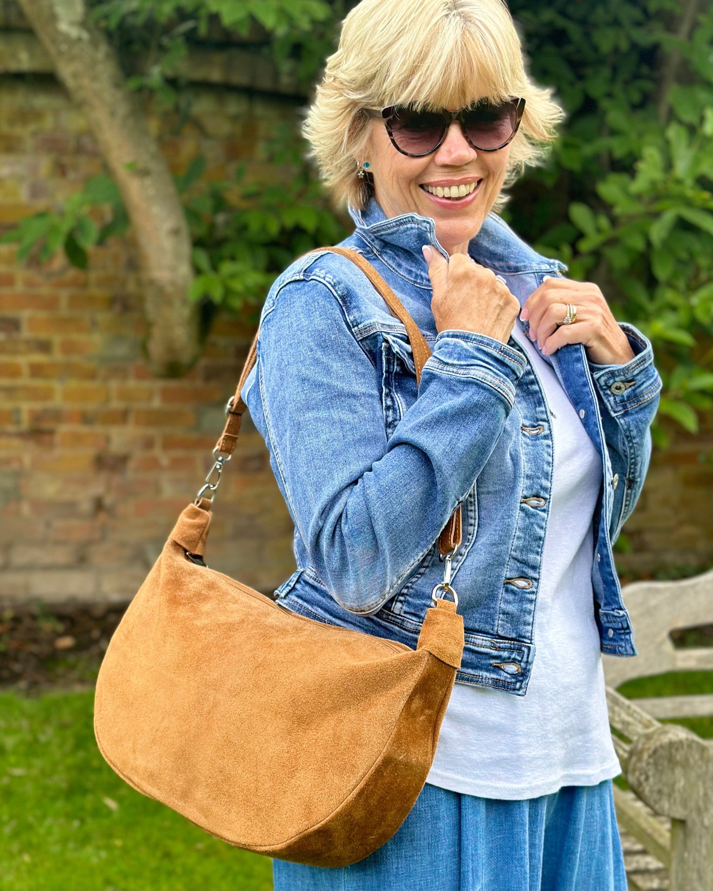 leather bag Suede 'Half Moon' Sling Bag - Tan