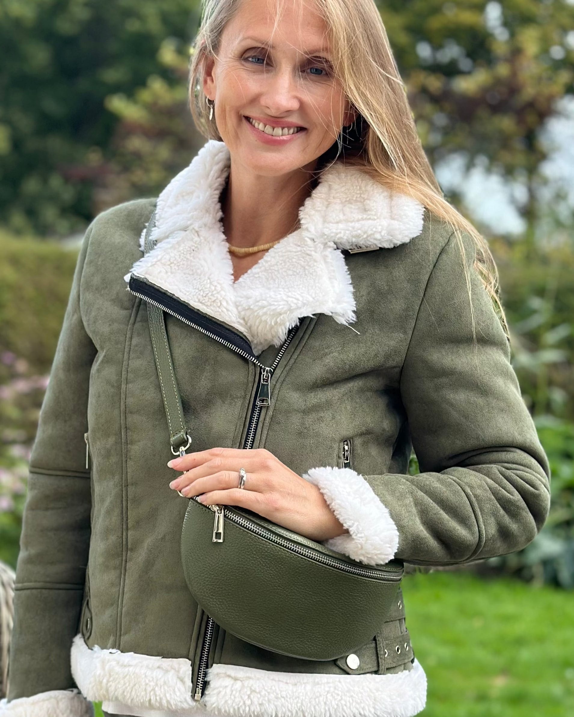 Leather Tassel Bag Leather Medium Belt Bag - Khaki With Silver Finishings