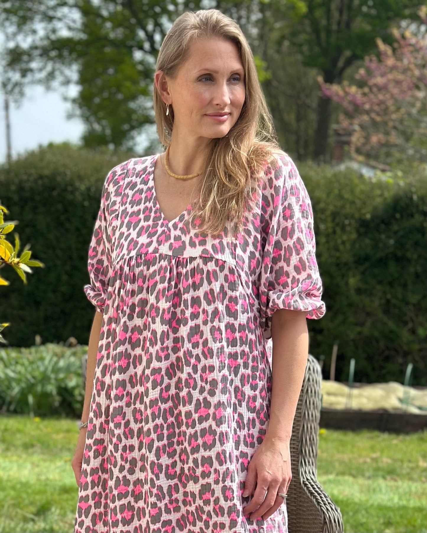 Leopard Print Dress - Fuchsia/Grey