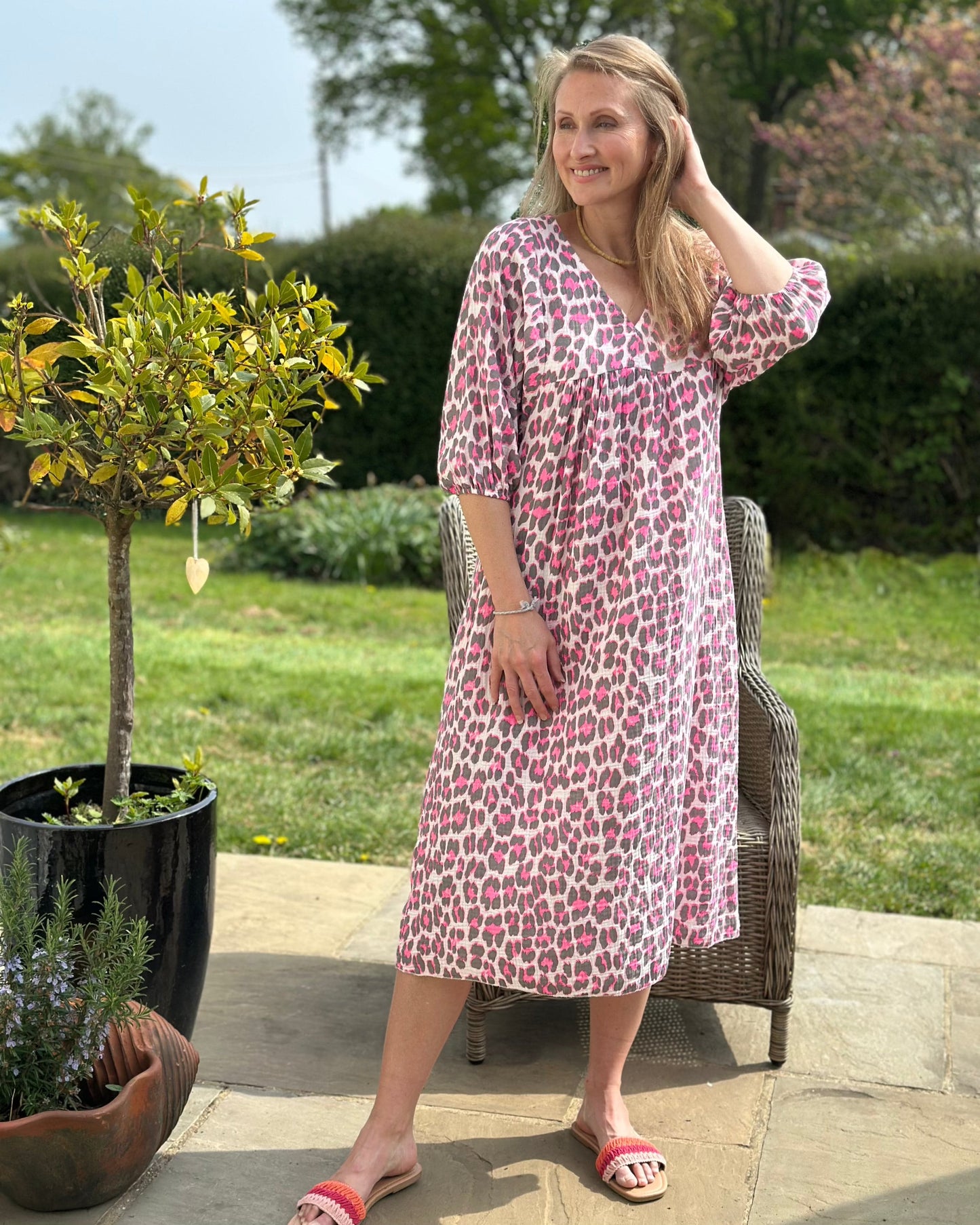 Leopard Print Dress - Fuchsia/Grey